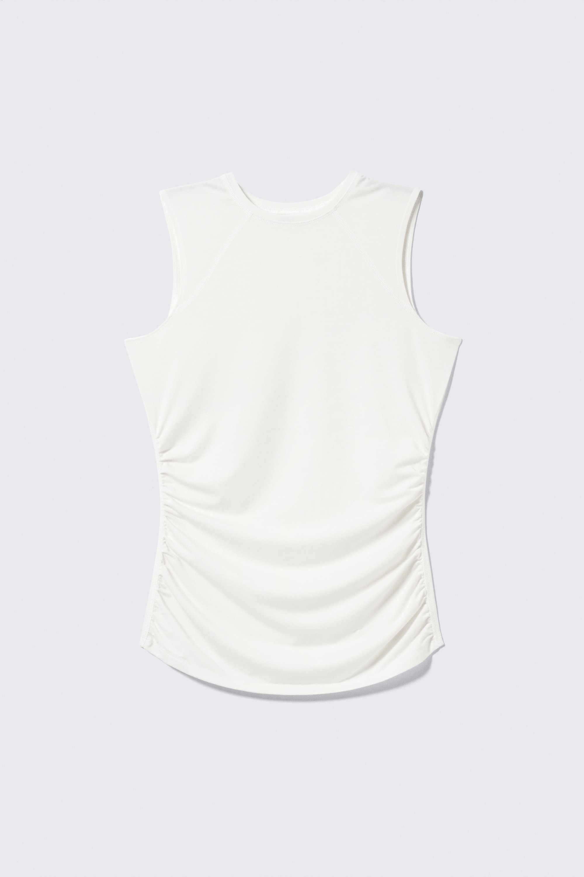 Ärmelloses, gerafftes Jersey-Top - Weiß/Dunkelbraun