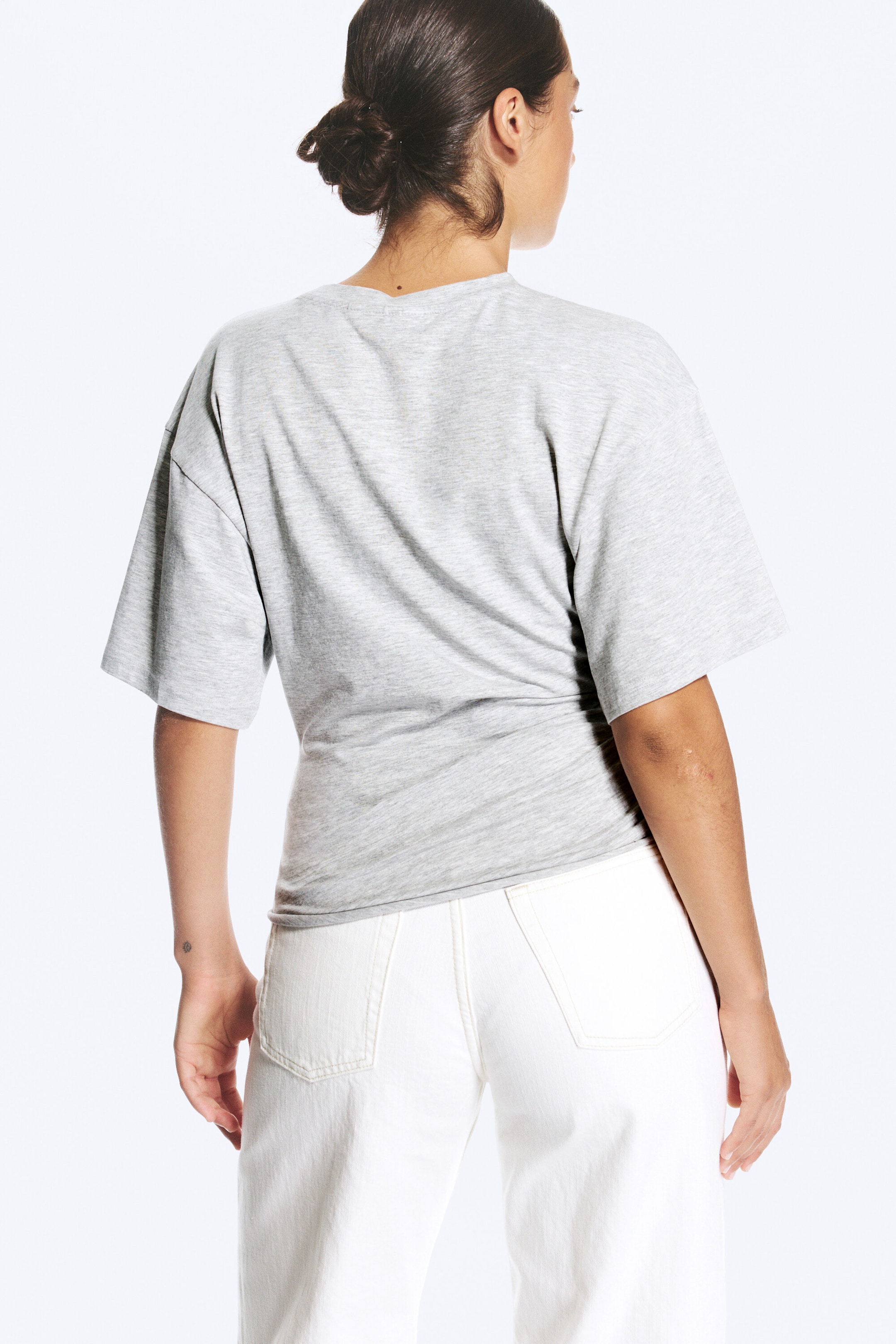 Grijs gemêleerd - GEDRAPEERD NATUURLIJK T-SHIRT - 2