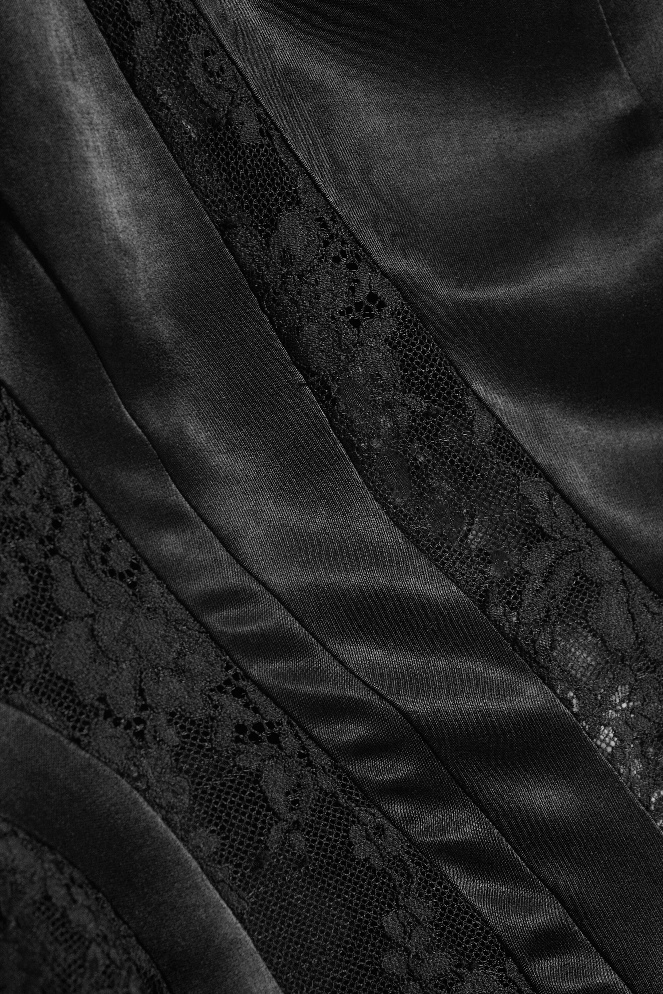 Black - Lace-Insert Satin Boat-Neck Top - 2
