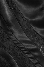 Black - Lace-Insert Satin Boat-Neck Top - 1