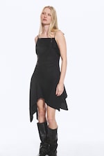 Schwarz - Asymmetrisches Midikleid mit Wasserfallausschnitt - 1