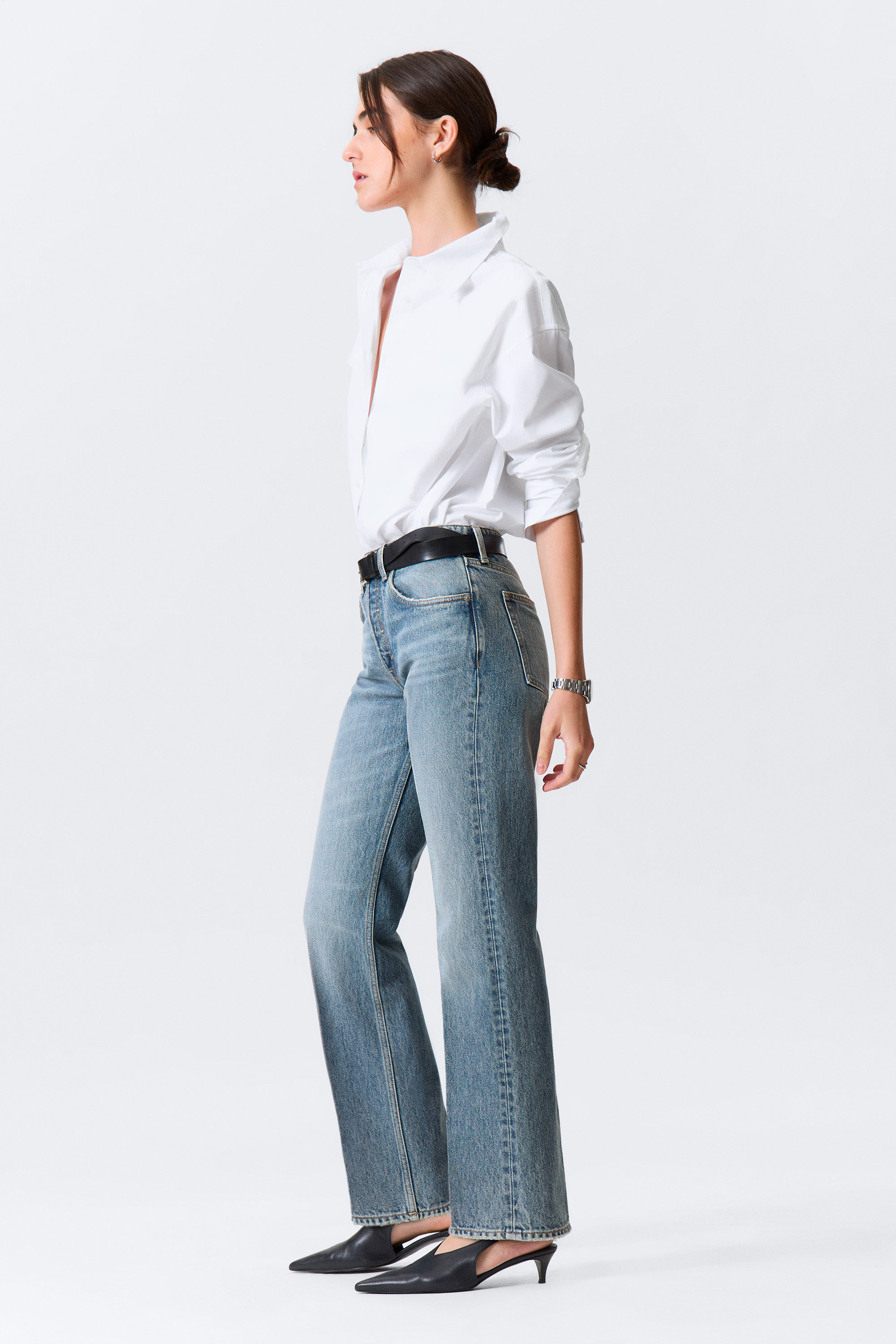 Mid Blue - Medium Blue - Origin Mid Rise Regular Straight Leg Jeans - 2