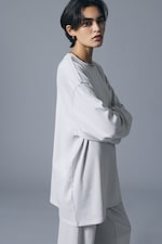 Lichtgrijs - Ruimvallende jersey top met lange mouwen - 1