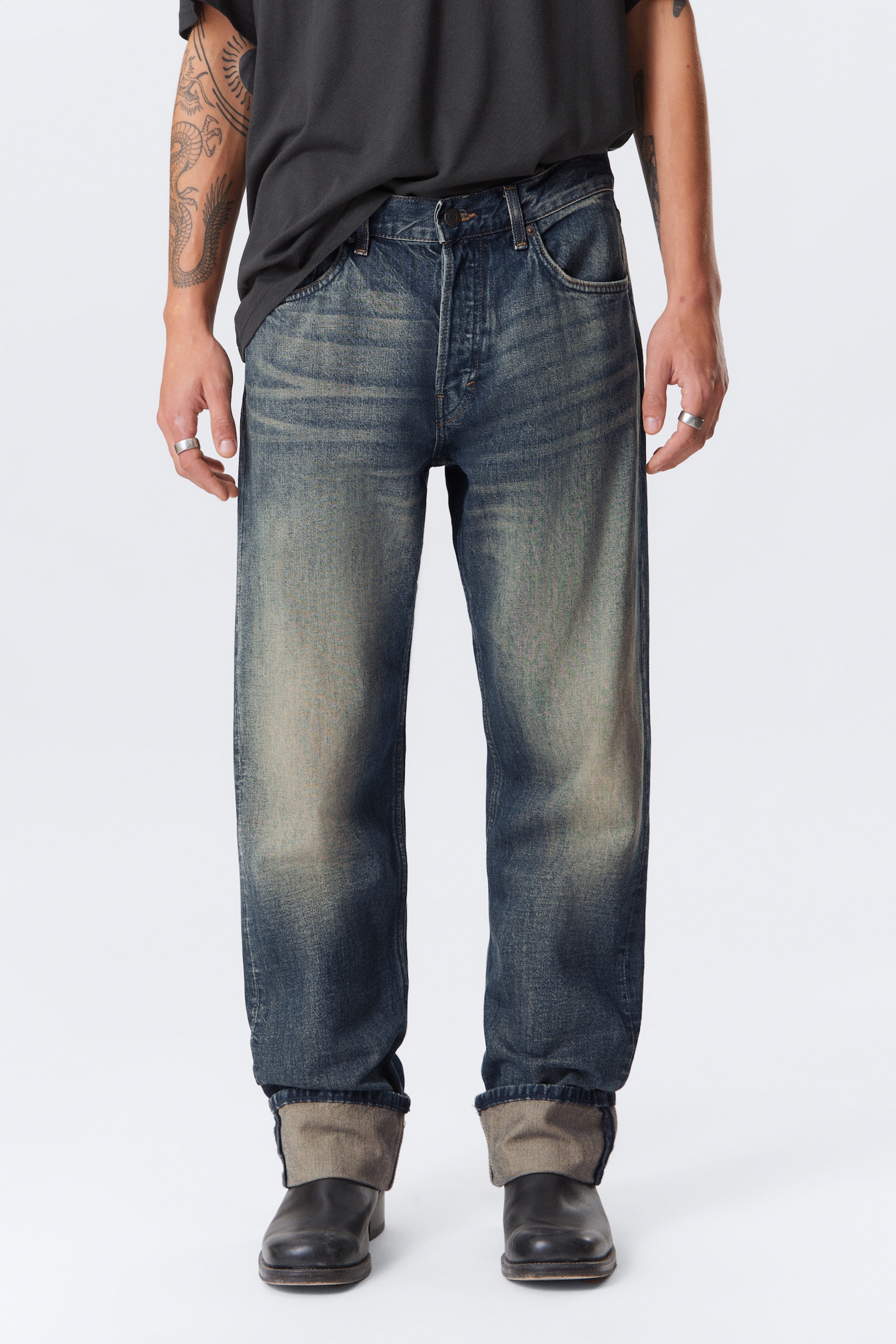 Orbit Mid Waist Regular Fold-Up Jeans - Baltic Blue - Mörkblå - 3