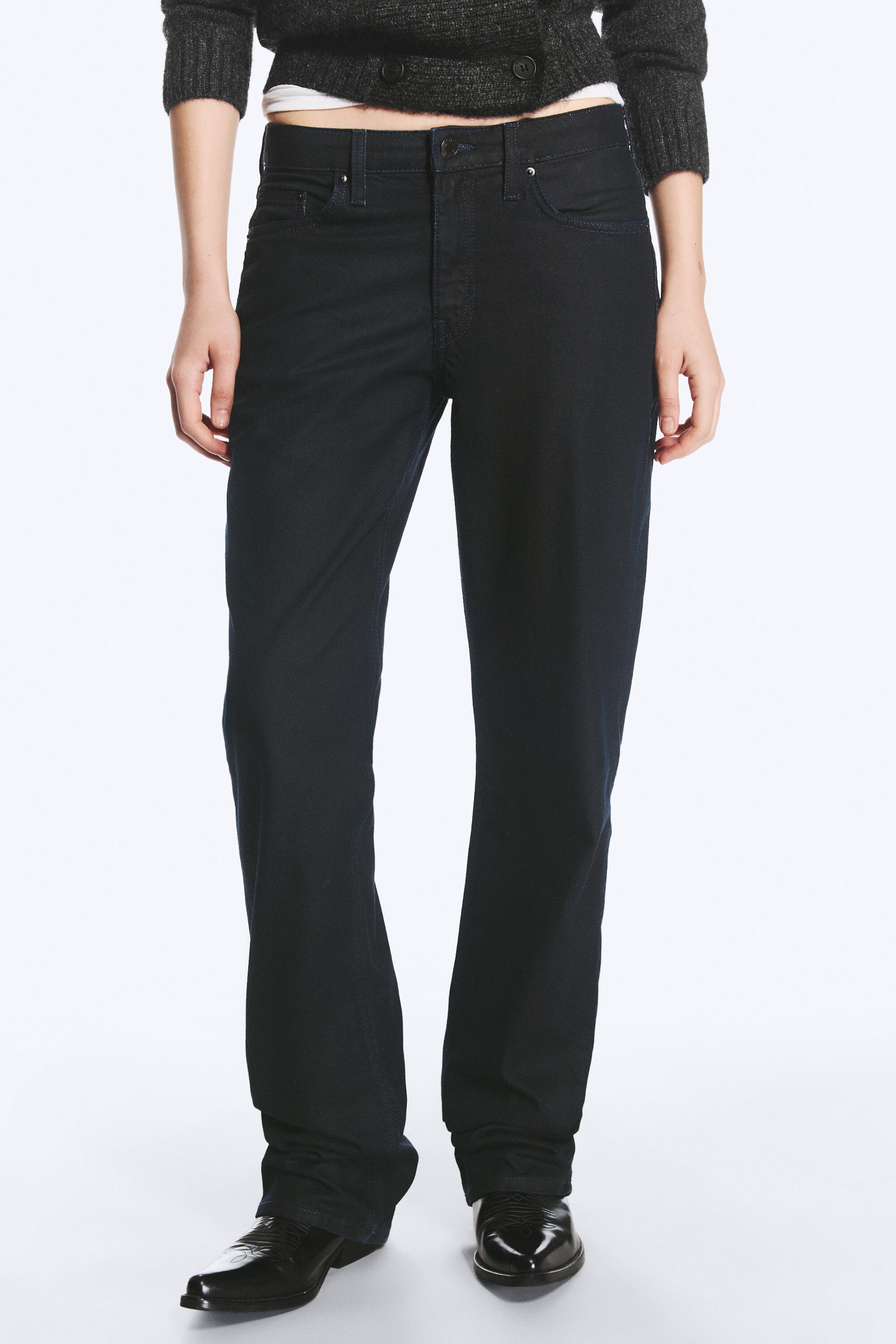 Indigo Coating - Dark Blue - Laika Coated Mid Rise Straight Jeans - 2