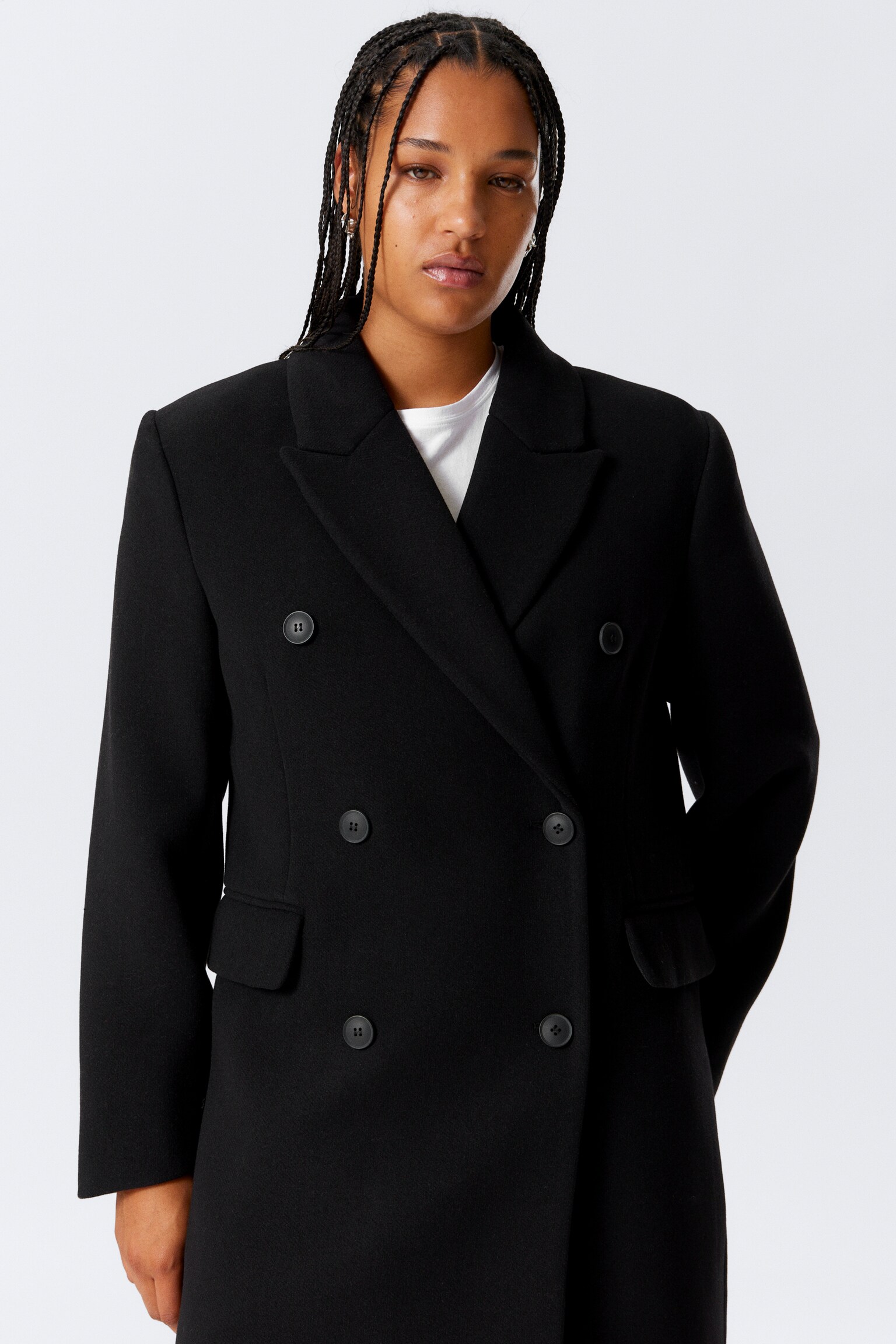 Oversized Knee-Length Wool-Blend Coat - Black/Dark Khaki Green - 5
