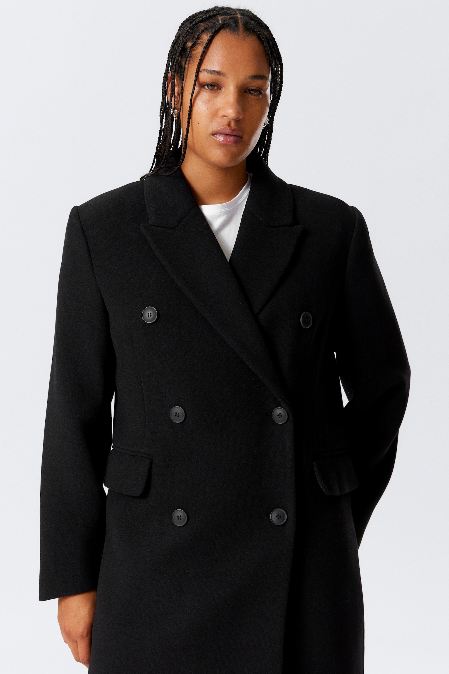 Manteau oversize en laine mélangée - Noir/Vert kaki foncé - 3