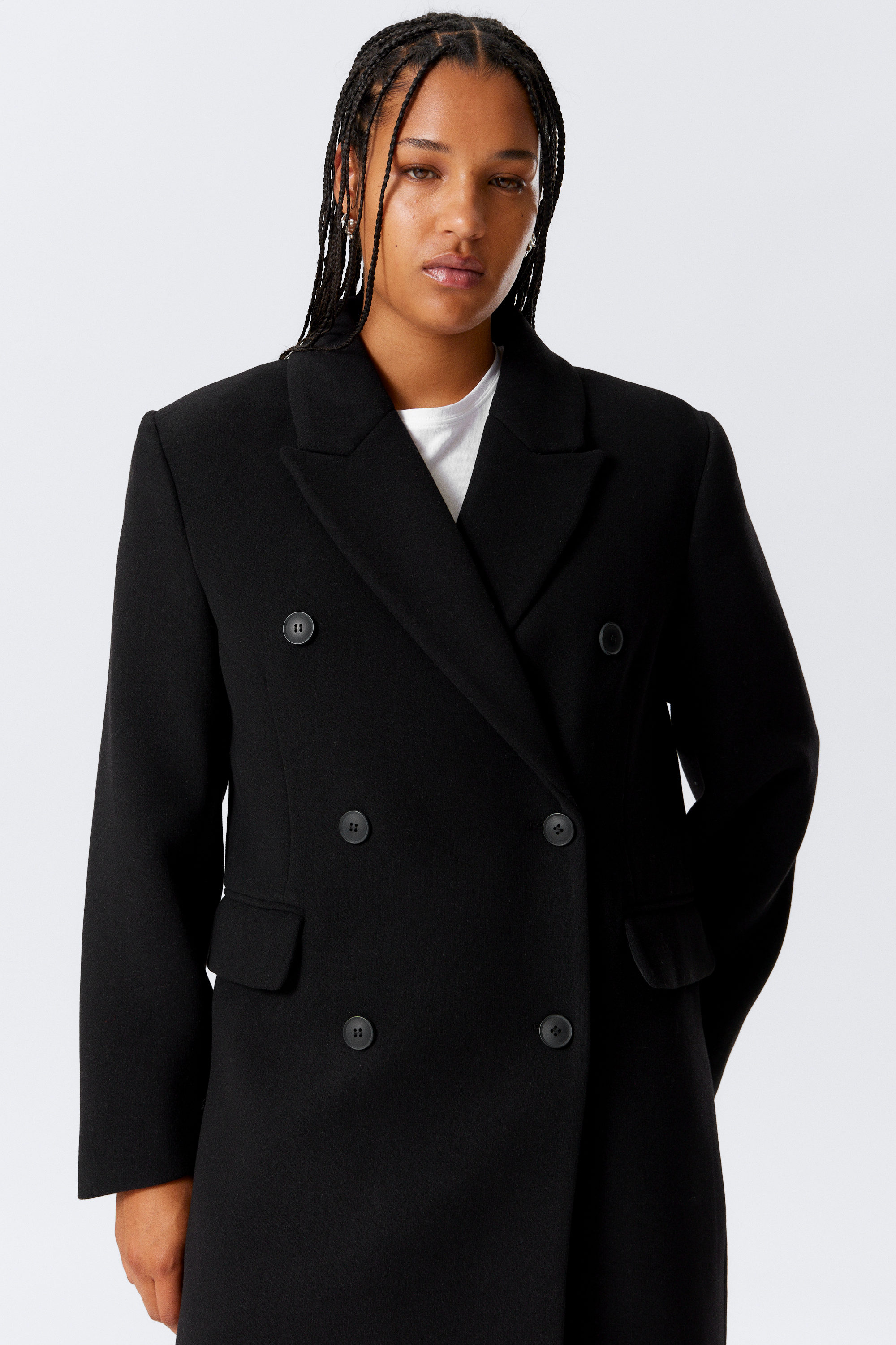 Zwart - Oversized knielange jas van wolmix - 2