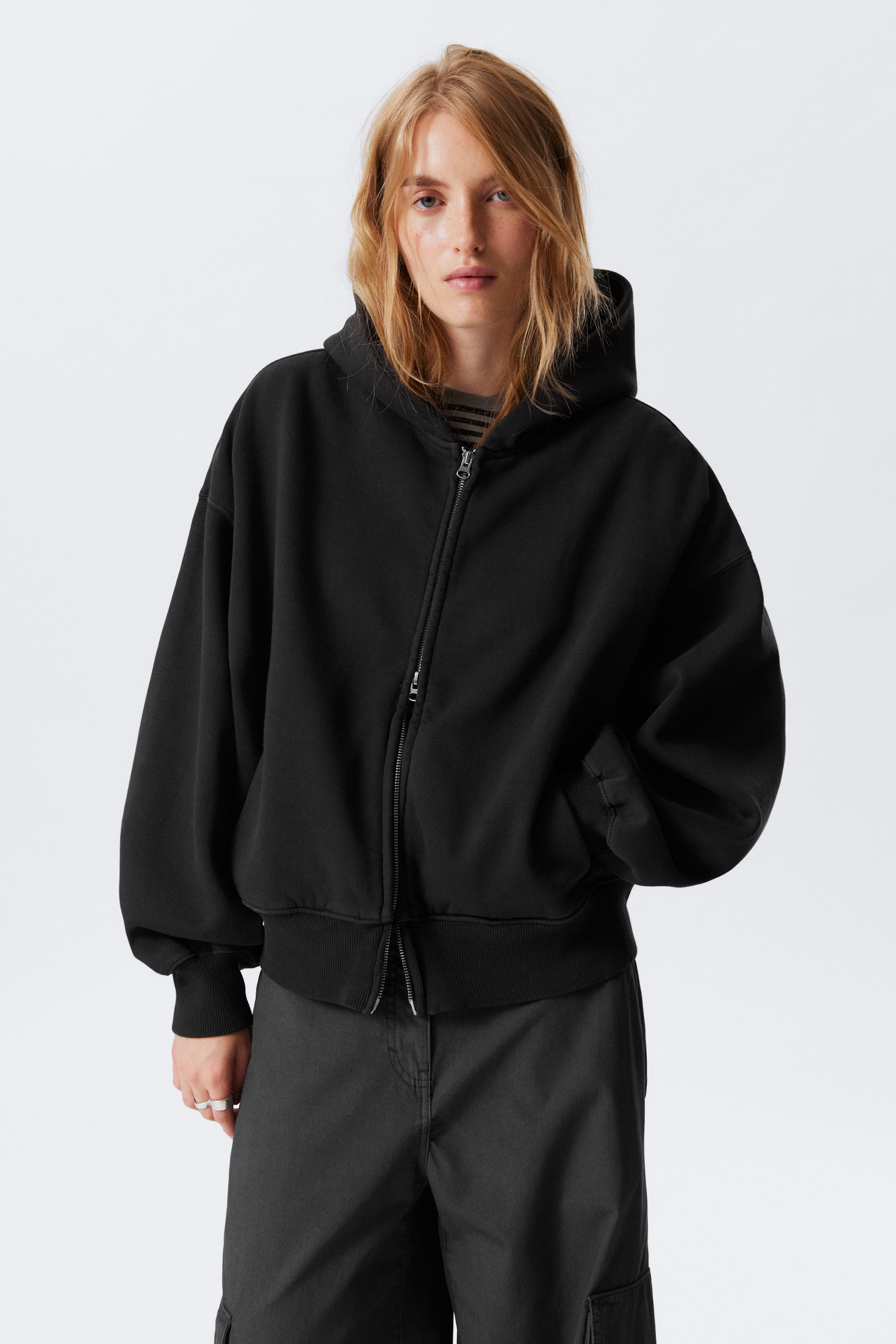 Black - Regular Fit Heavyweight Zip Hoodie - 1