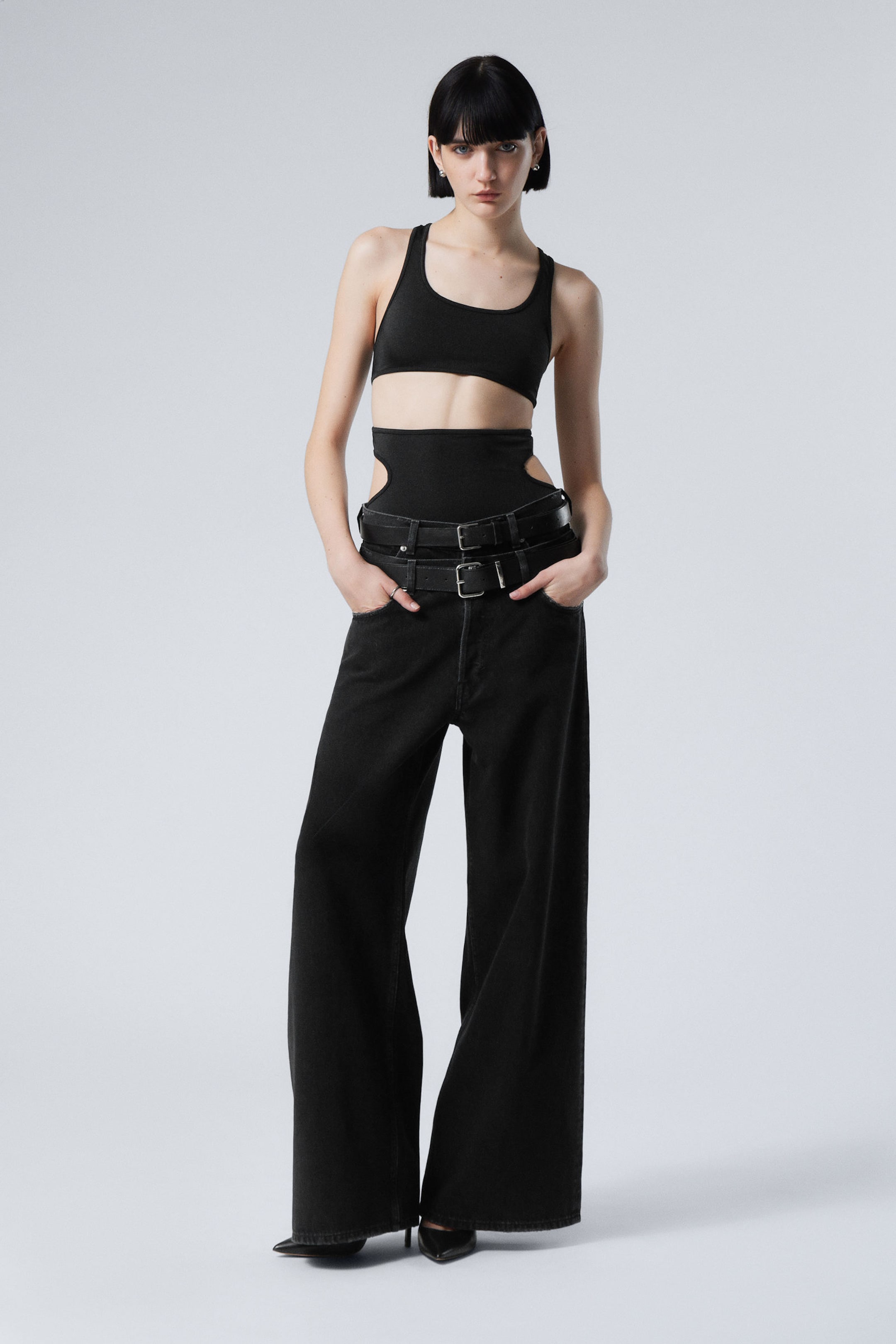 #272628 - Dual High Waisted Loose Wide Leg Jeans - 1
