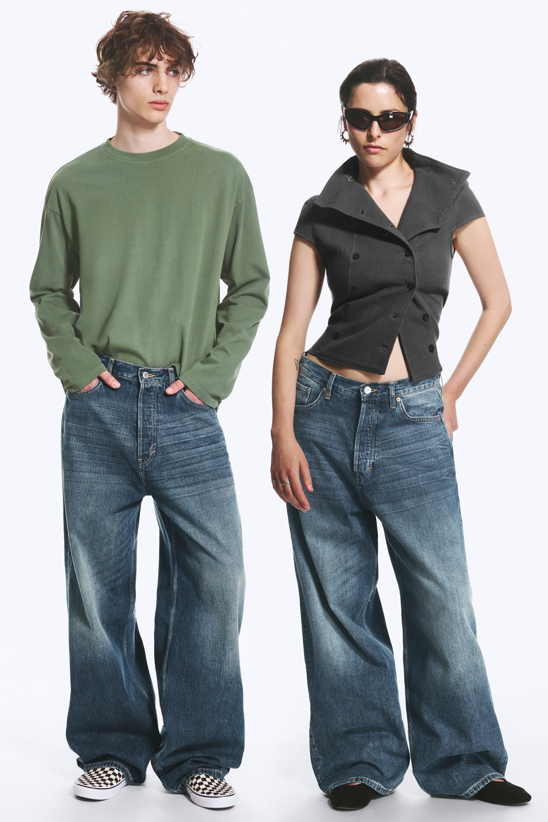 Blue Hymn - Medium Blue - Astro Mid Rise Loose Baggy Unisex Jeans - 1