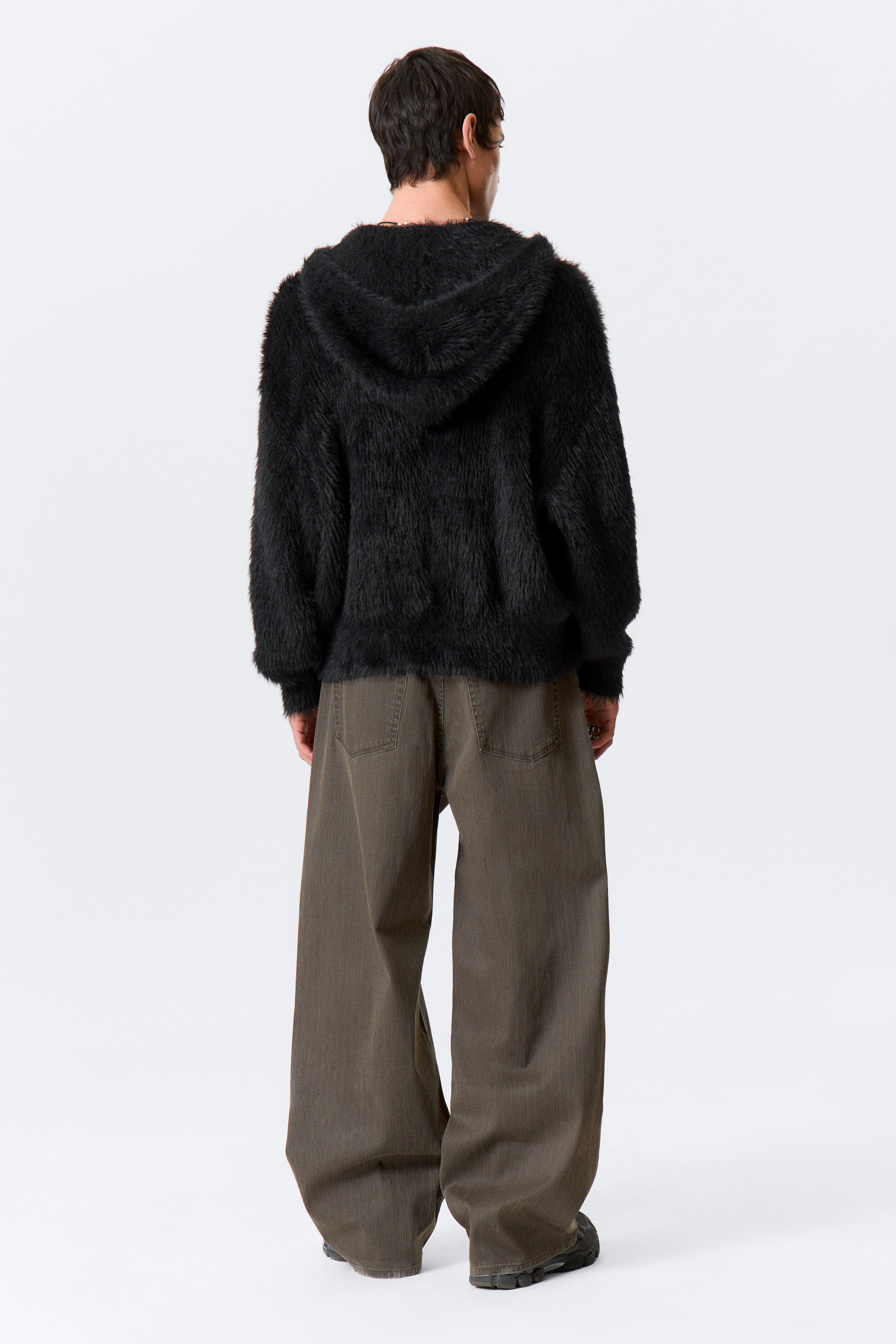 Zwart - Harige gebreide hoodie met rits in een boxy model - 3