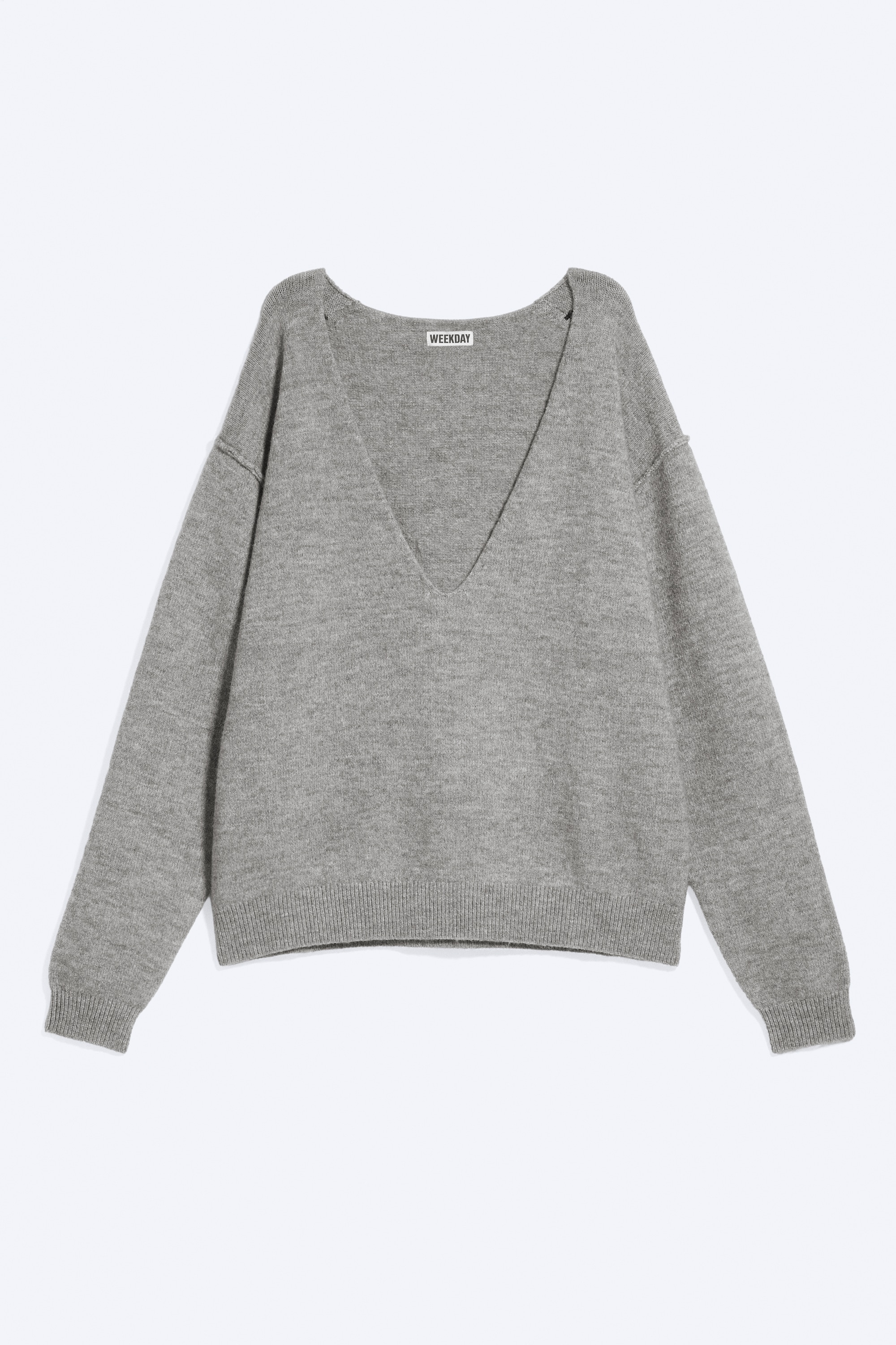 Maglione ampio in maglia a scollo a V - Grigio mélange polveroso/Nero/Verde scuro