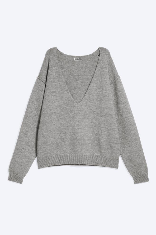 Maglione ampio in maglia a scollo a V - Grigio mélange polveroso/Nero/Verde scuro - 1