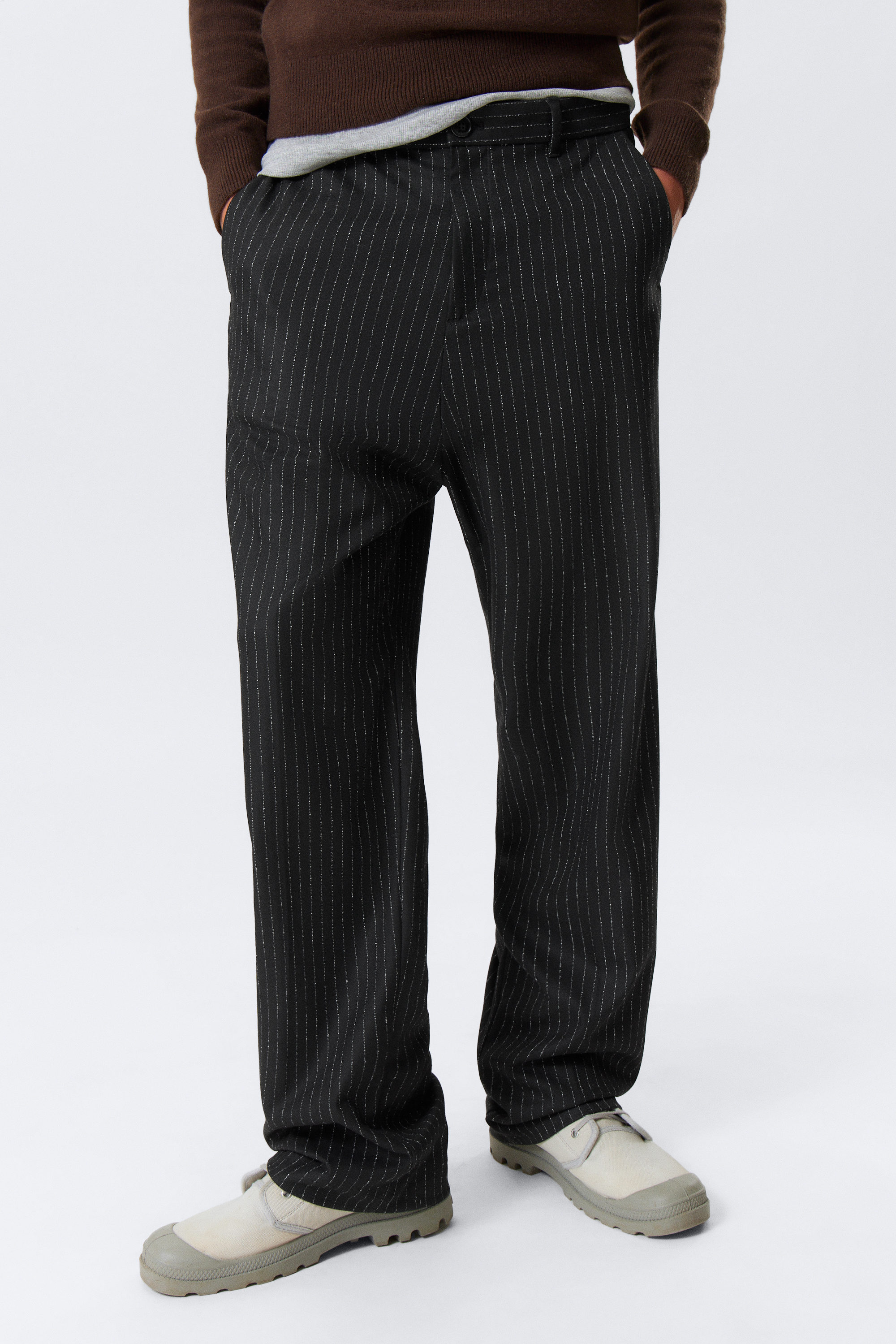 Black Pinstripe - Oversized Suit Trousers - 2