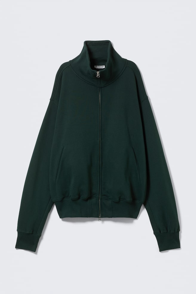 Felpa con zip e collo alto - Verde scuro/Grigio scuro - 1