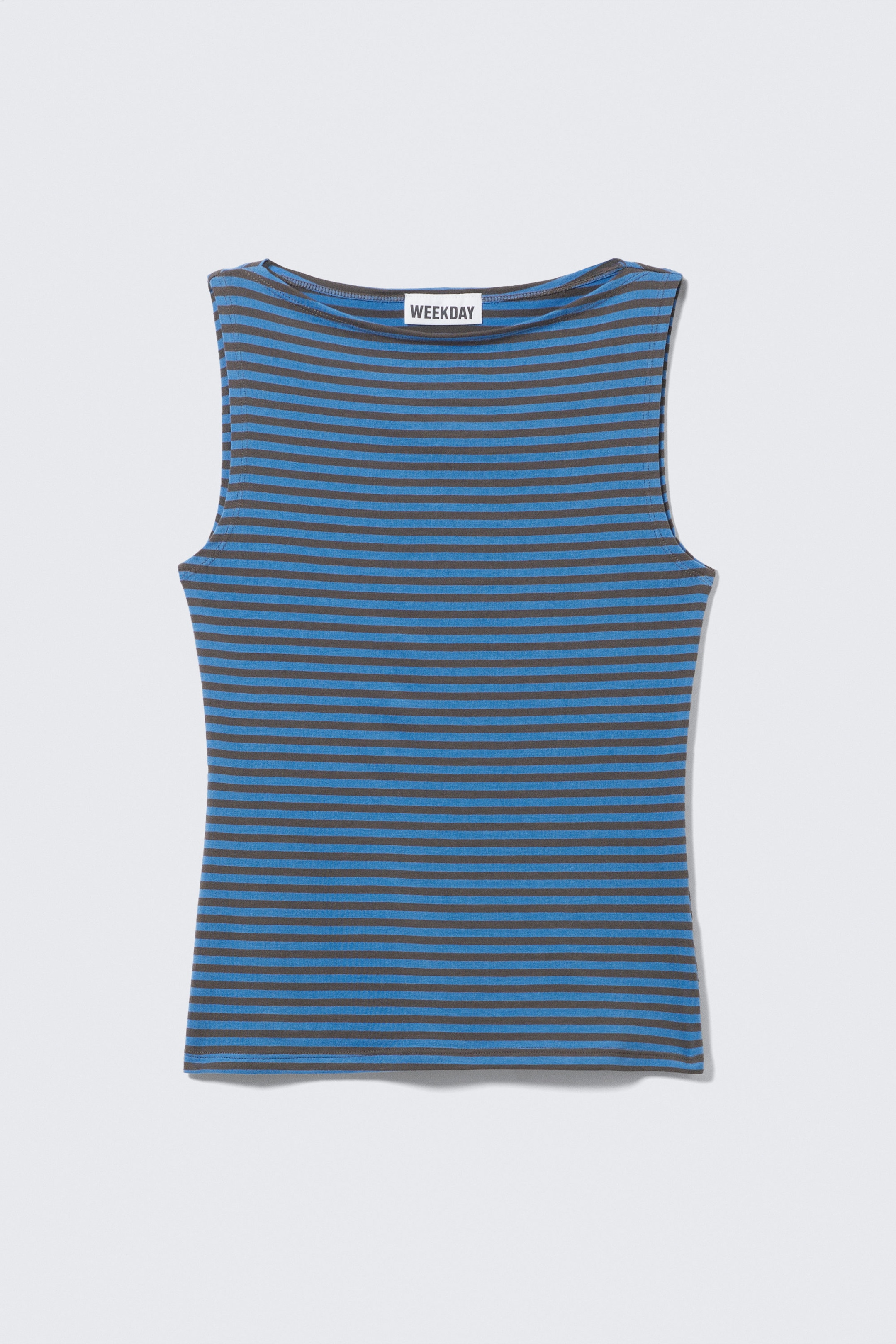 Schwarz & Graubraun gestreift - Gestreiftes ärmelloses Top mit U-Boot-Ausschnitt - 1