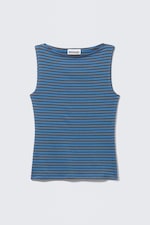 Blue & Dark Mole Stripes - Annie Striped Sleeveless Boat-Neck Top - 0