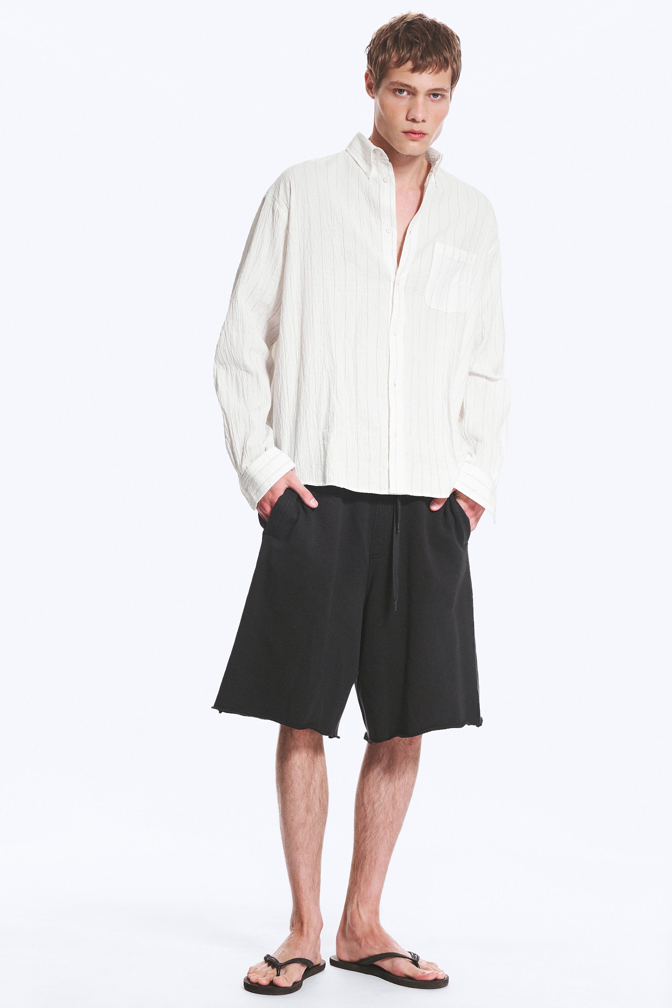 Striped Dusty White - Loose Structured Buttoned Shirt - 2