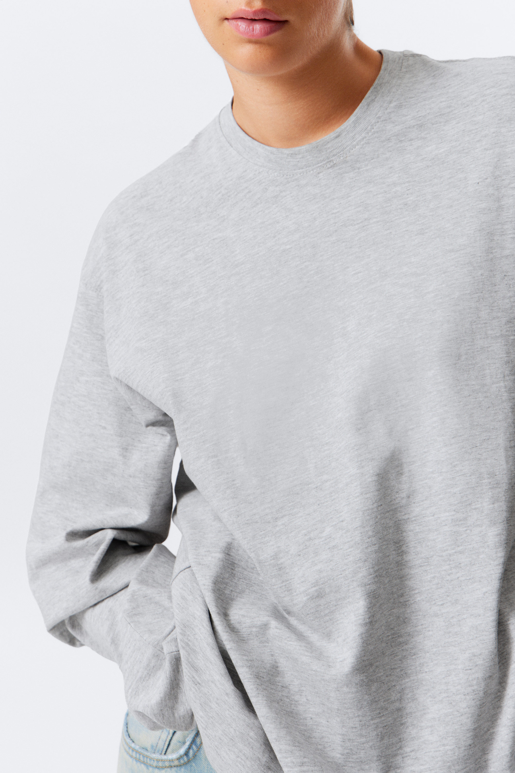 Grijs gemêleerd - Boxy katoenen T-shirt met lange mouwen - 2