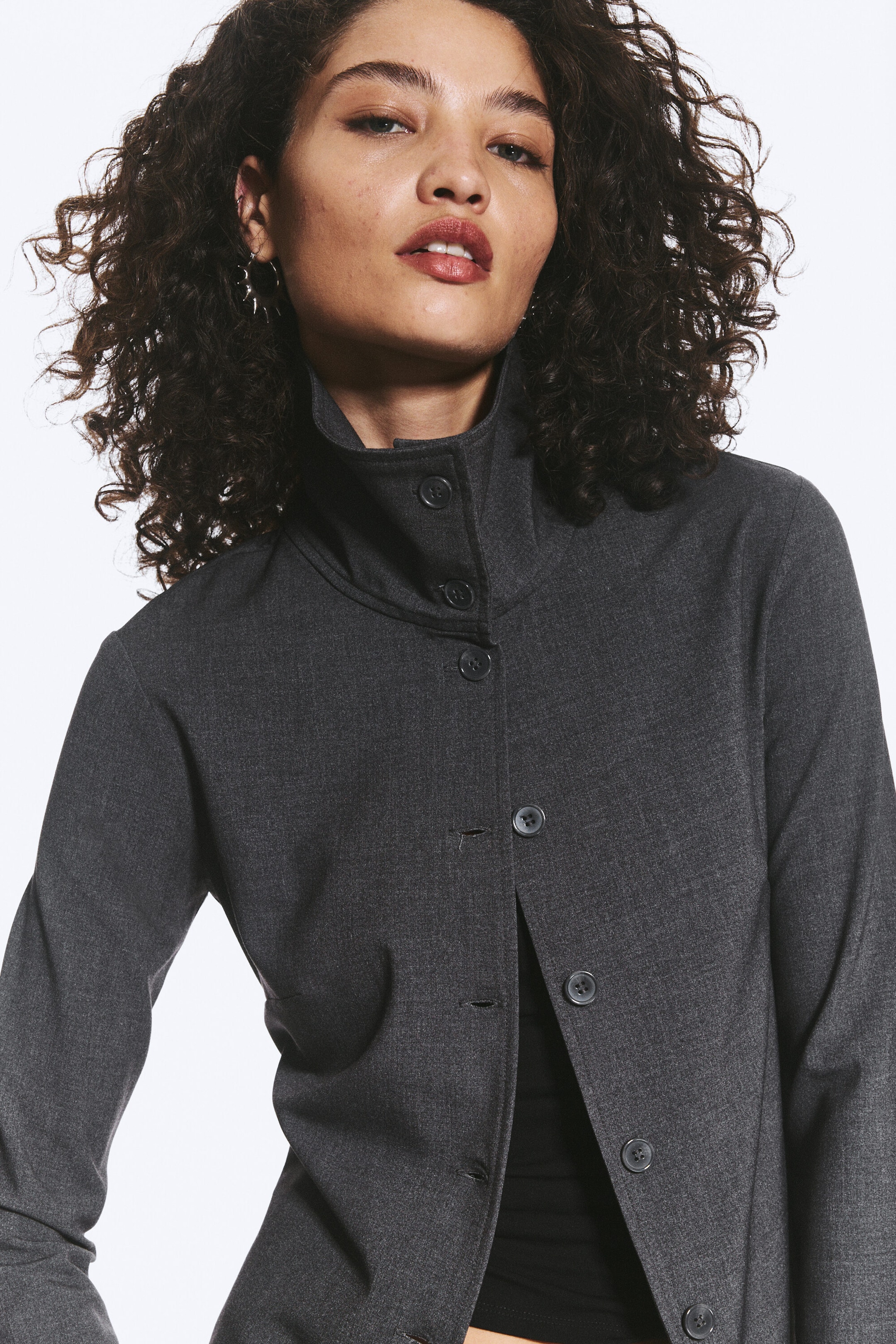 Dark Grey Melange - Long-sleeved buttoned shirt - 2