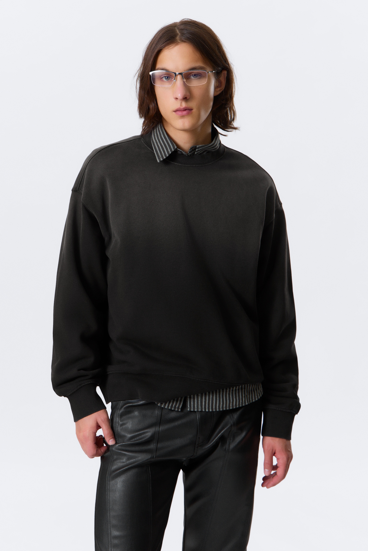 Sweat boxy délavé - Noir délavé/Vert foncé