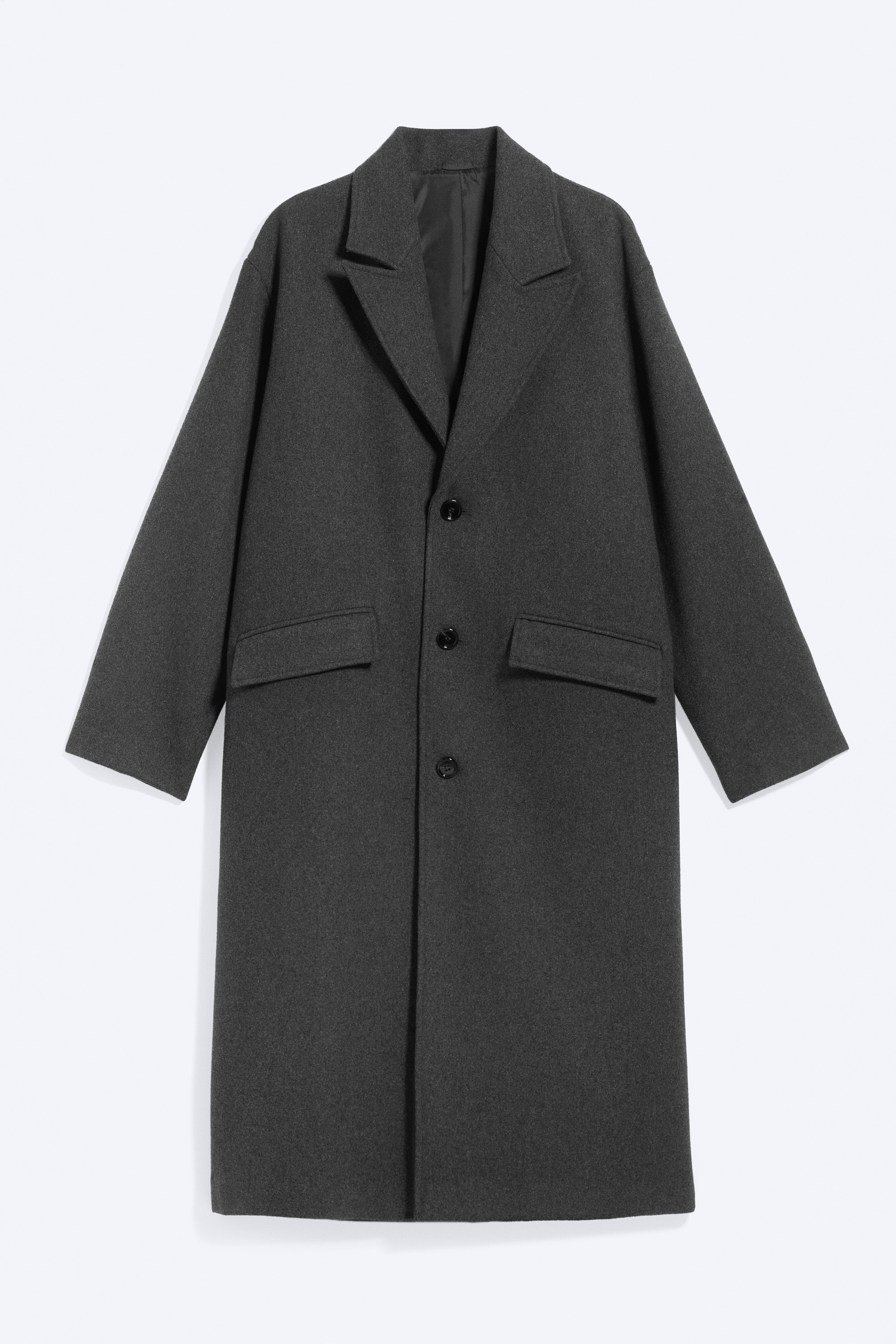 Casaco Oversized de Lã Mista com Botão Único - Cinzento-escuro mesclado/Preto/Azul Escuro Mesclado