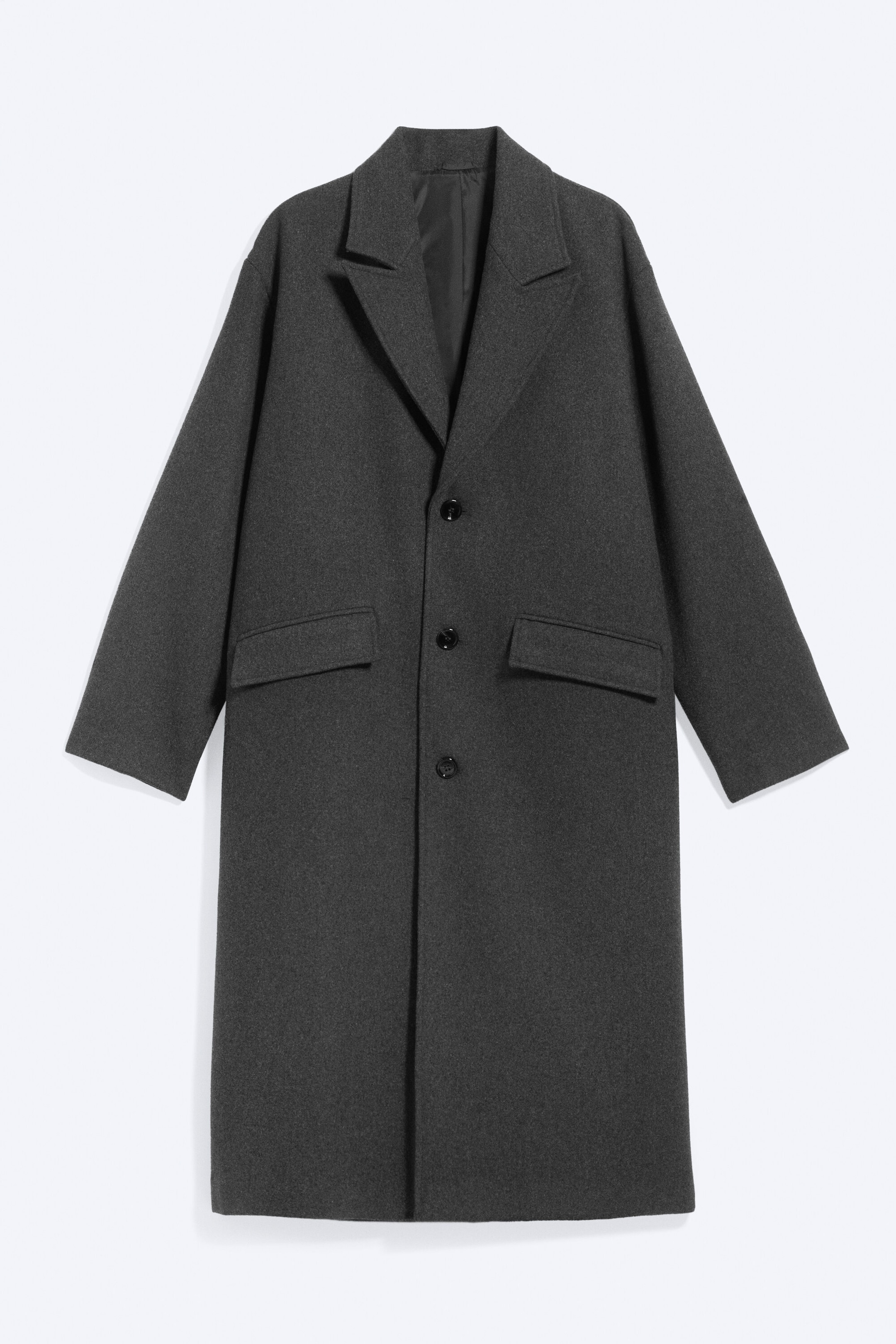 Dark Grey Melange - Oversized Single-Breasted Wool Blend Coat - 4