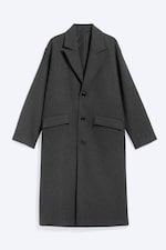 Dark Grey Melange - Oversized Single-Breasted Wool Blend Coat - 4
