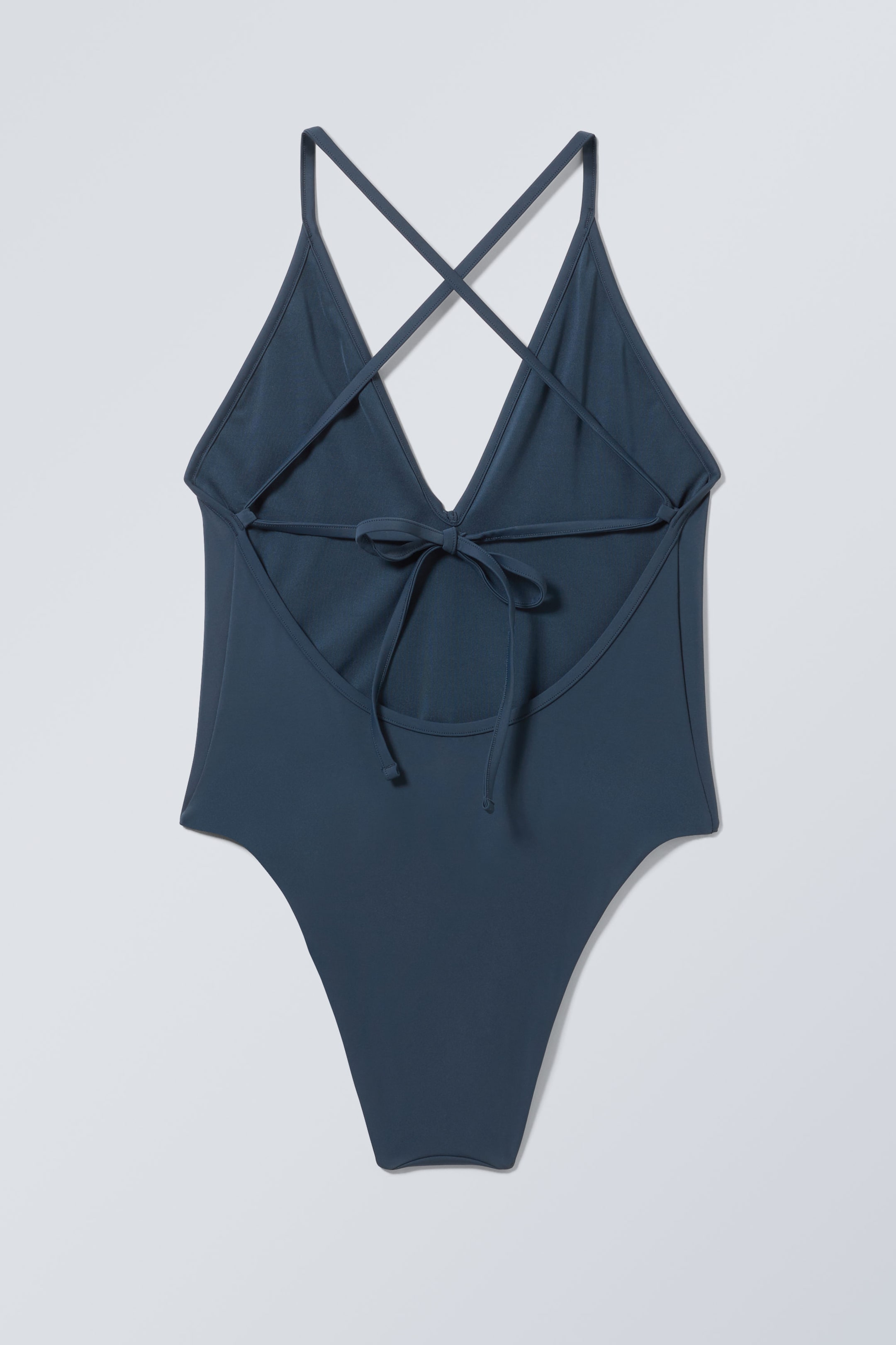 Marineblau - Badeanzug mit tiefem V-Ausschnitt - 2