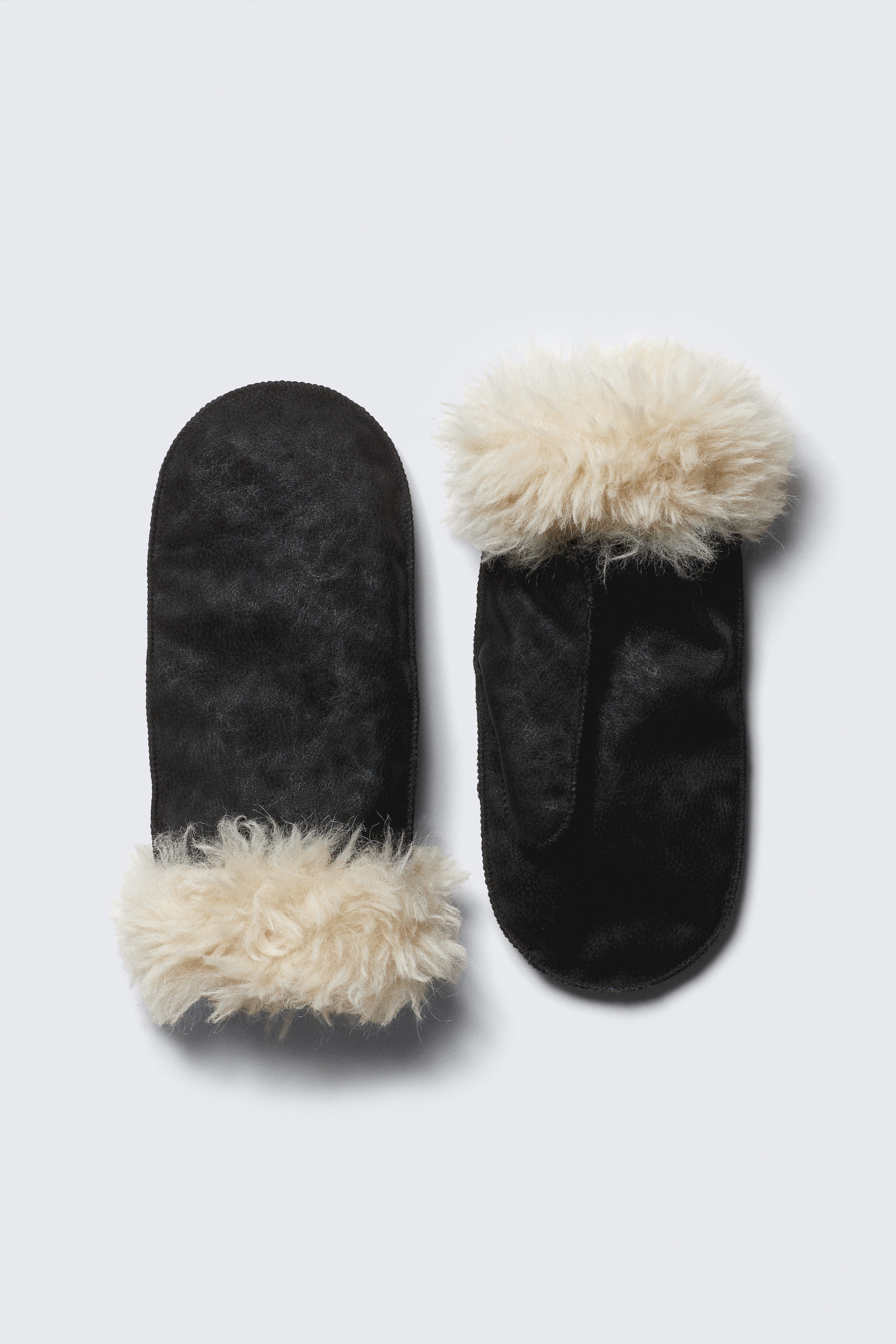 Black - Faux Fur-Lined Mittens