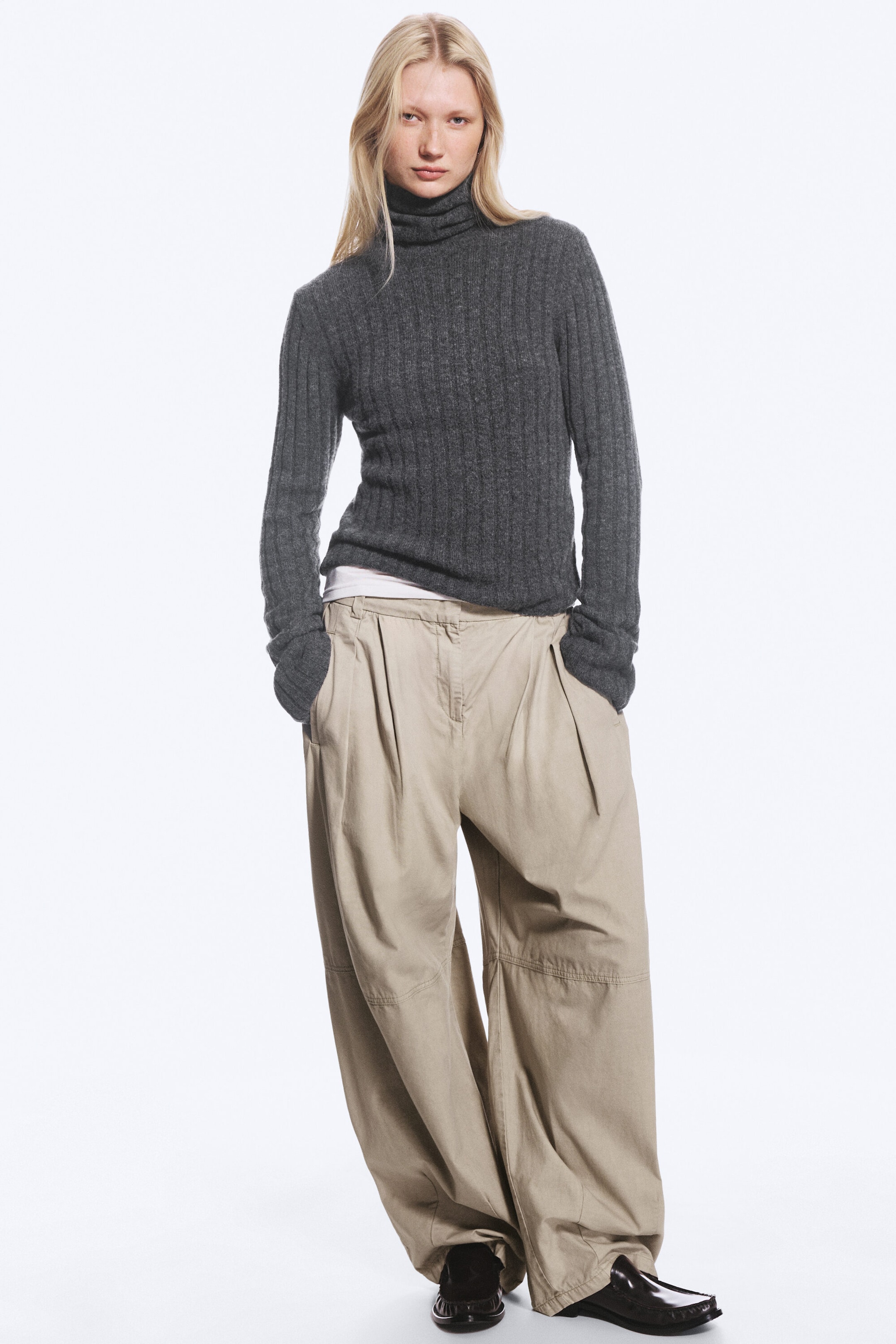 Dark Grey - Flared-Sleeve Wool-Blend Turtleneck Sweater - 5