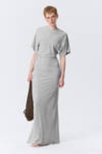 Light Grey Melange - Gathered Short-Sleeved Maxi Dress - 0