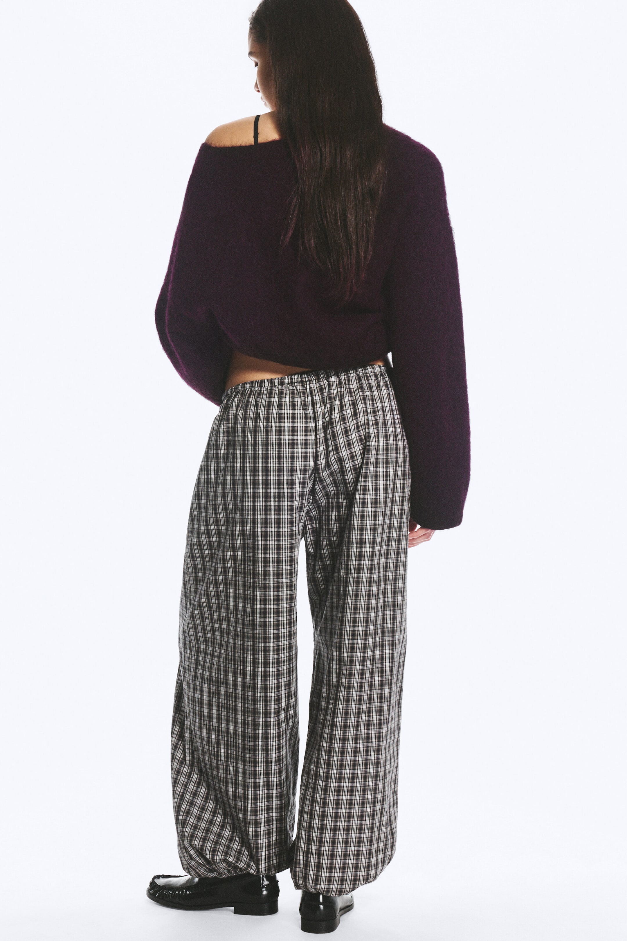 Gris foncé à carreaux - Pantalon ballon tissé taille basse - 4