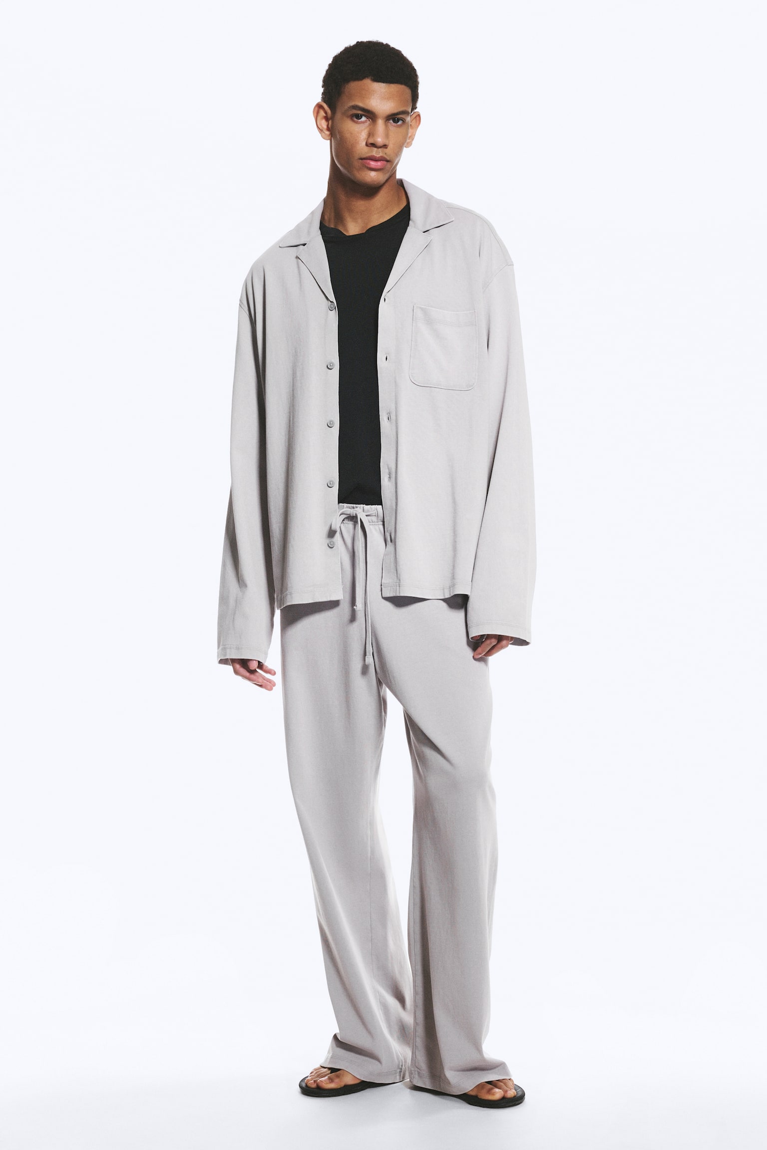 Pyjamasskjorte i bomull - Lys støvet grå/Medium Støvet Kakigrønn - 5