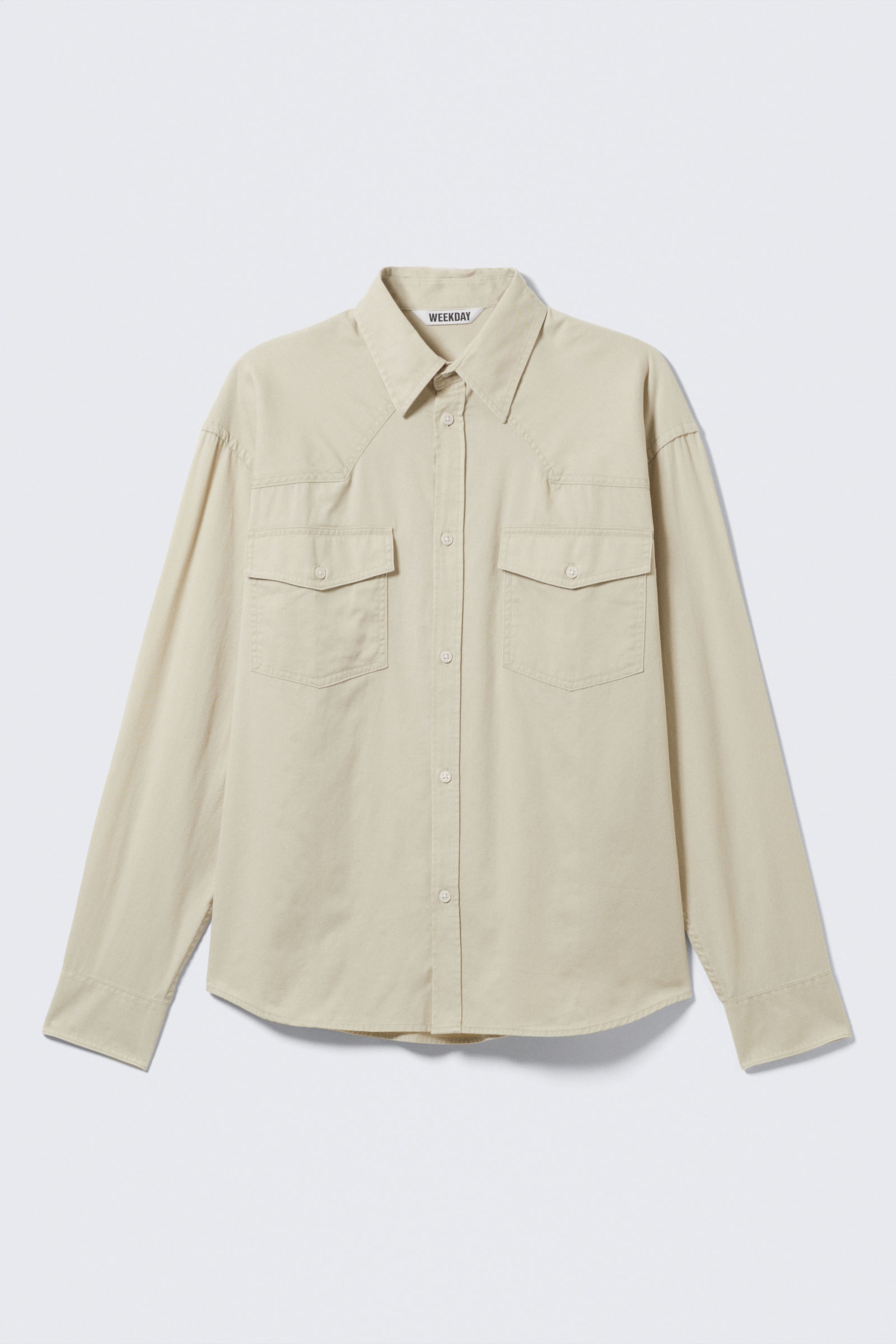 Lichtbeige - Ruimvallend overhemd van katoenen twill met lange mouwen - 4