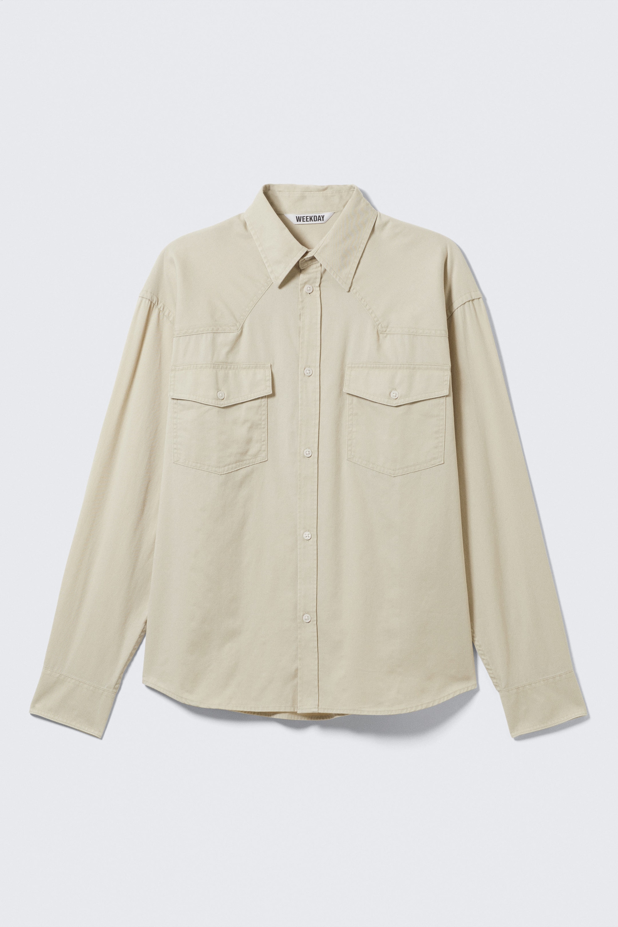 Lys beige - Løs langermet skjorte i bomullstwill - 1