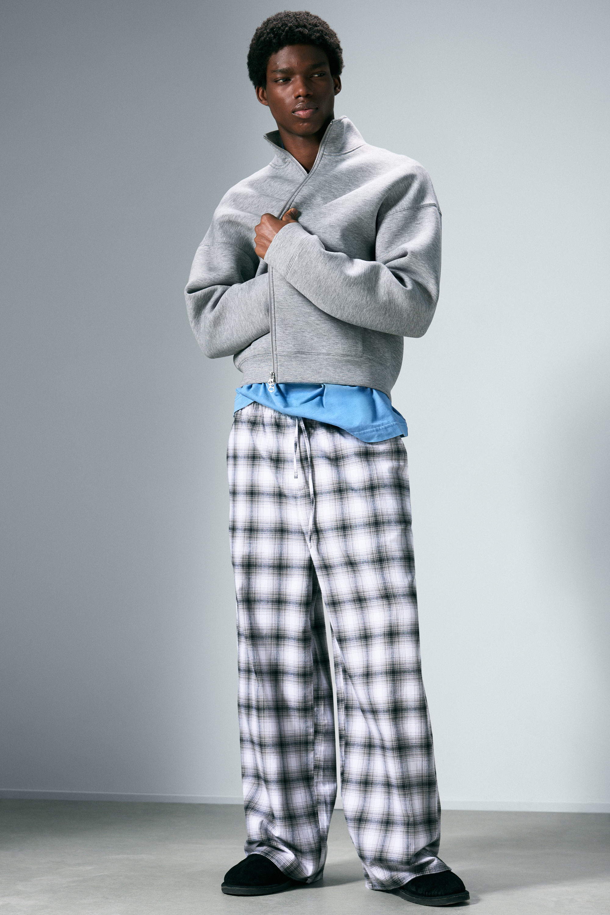 Checked White - Relaxed Flannel Pyjama Trousers - 1