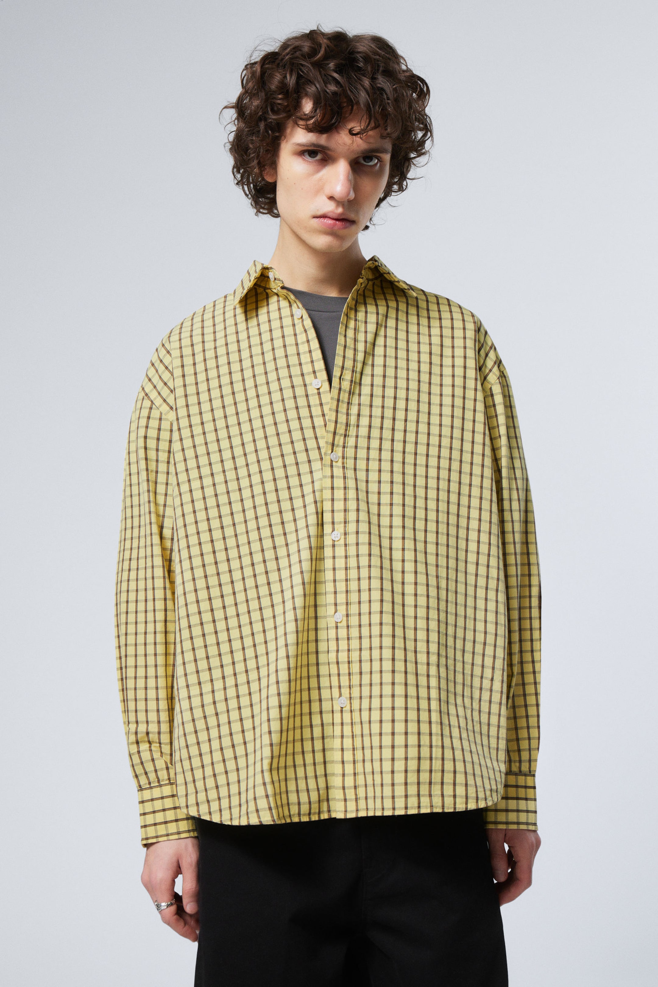 #E5D88E - Oversized geruit popeline overhemd - 1