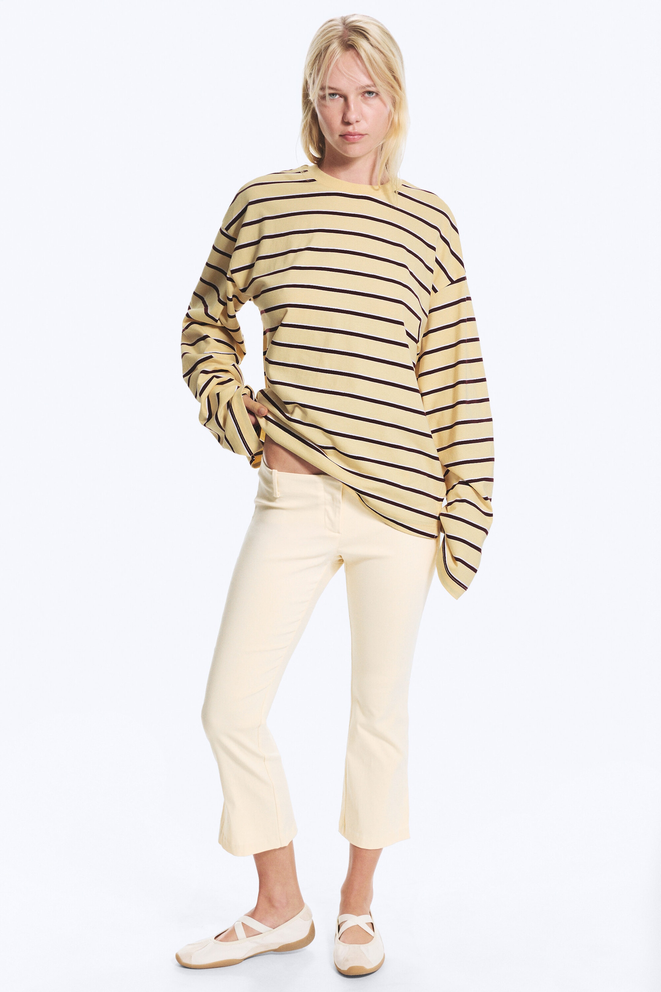 Gestreift in Gelb/Burgund - Longsleeve-Shirt aus Baumwolle - 1