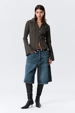 Striped Dark Grey - Slim Fit Textured Blouse - 1