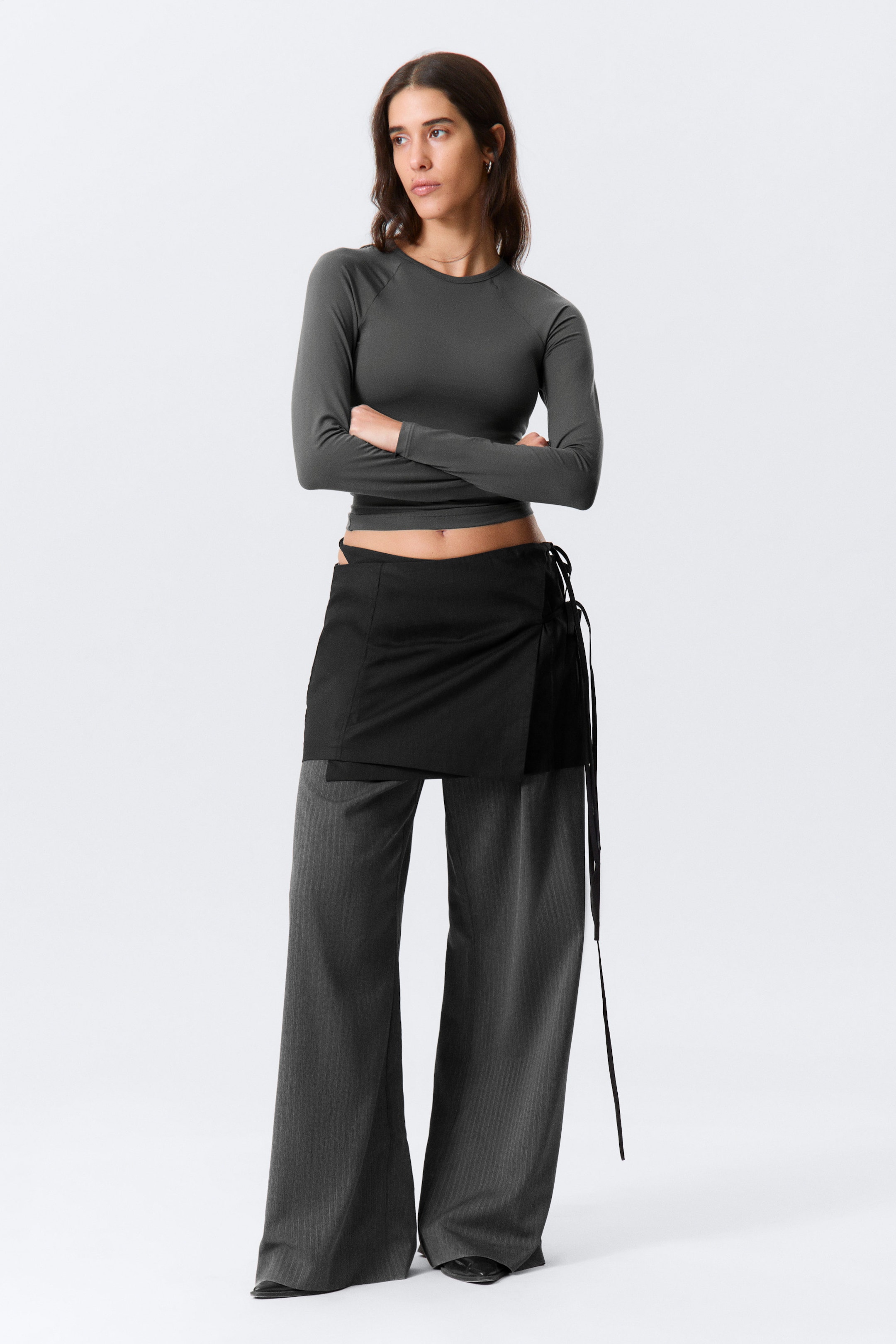 Black - Strappy Mini Wrap Skirt - 1