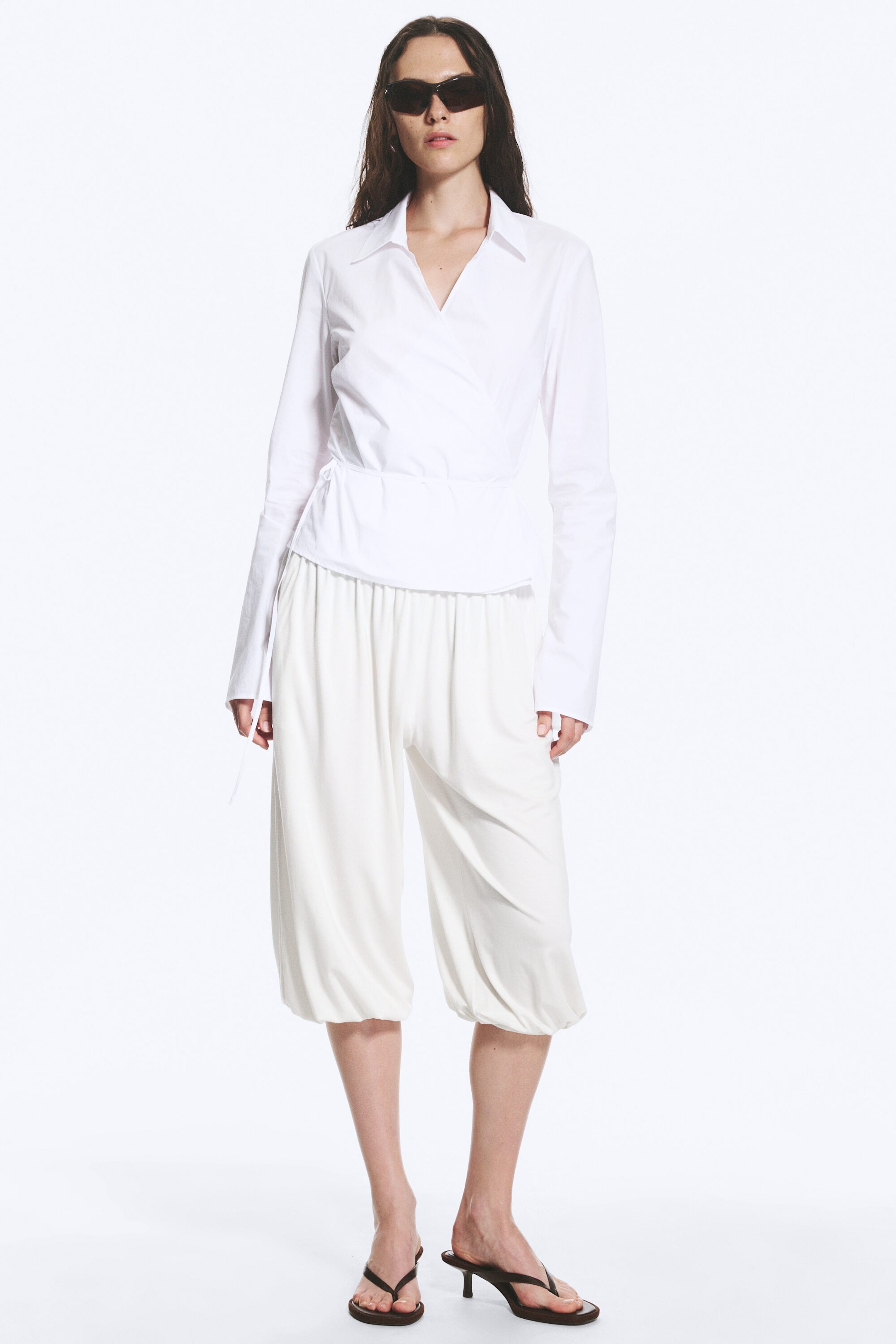 White - Long-Sleeved Wrap Poplin Shirt - 1