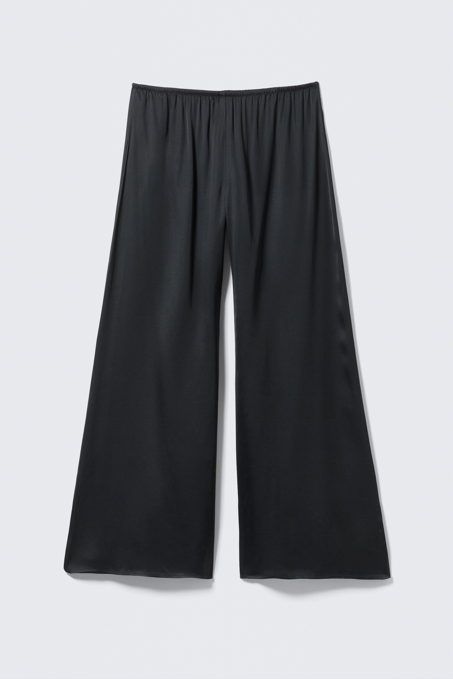 Draped Wide-Leg Satin Trousers - Dark Grey - 2