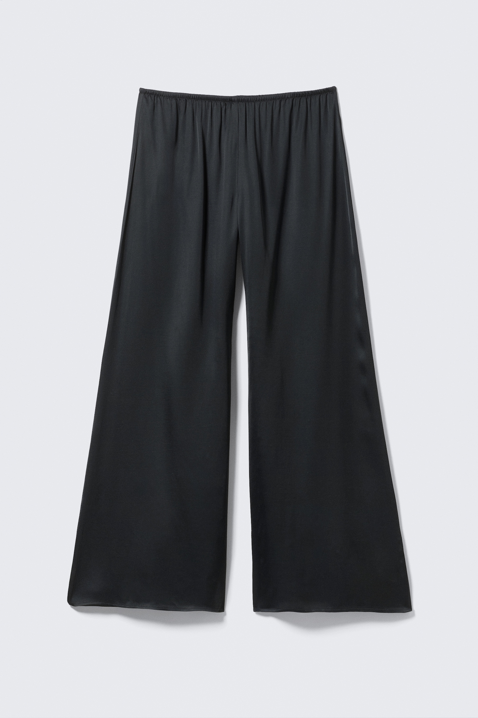 Draped Wide-Leg Satin Trousers - Dark Grey - 2