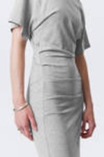 Light Grey Melange - Gathered Short-Sleeved Maxi Dress - 1