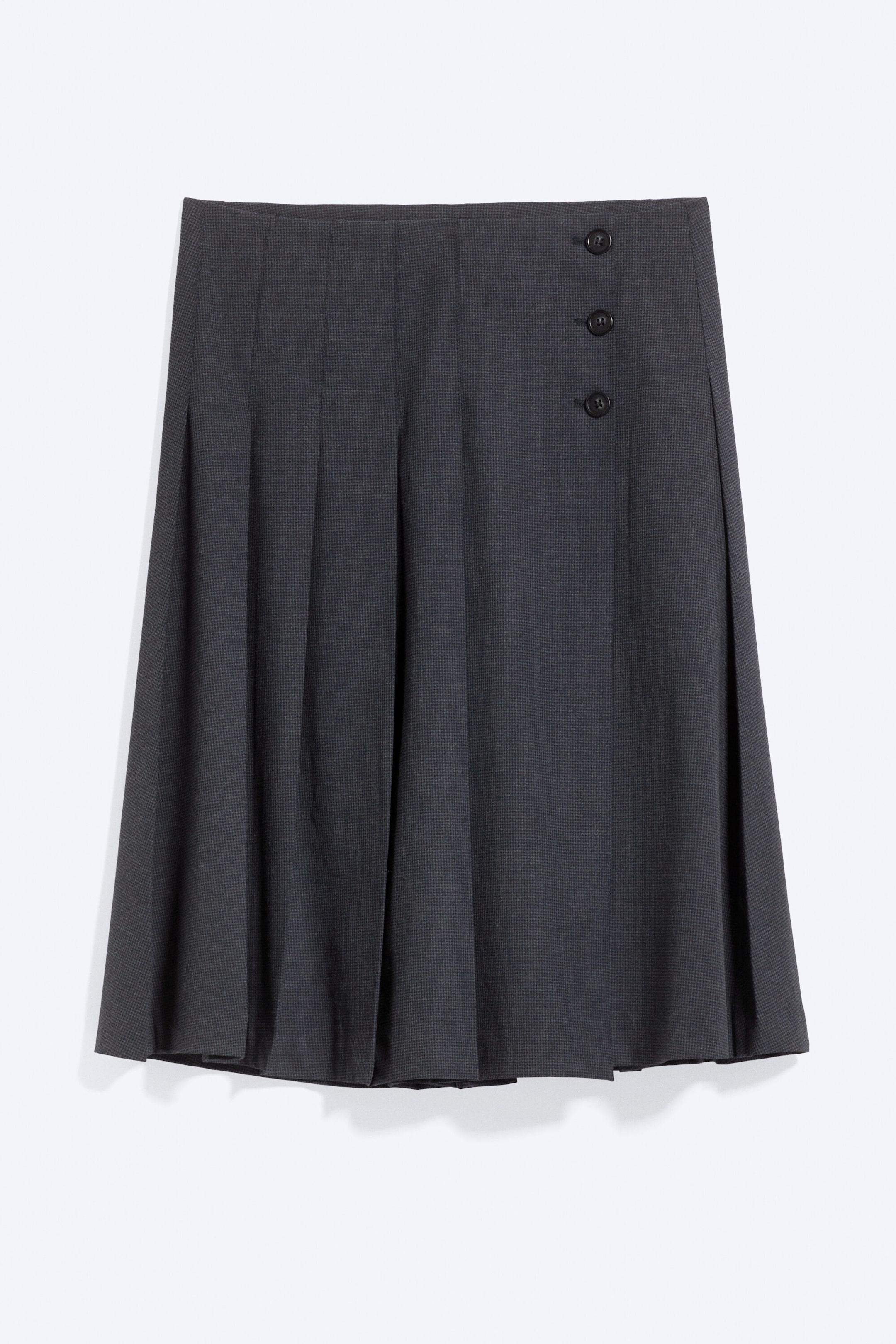 Checked Dark Grey Melange - Plissierter Midirock - 4