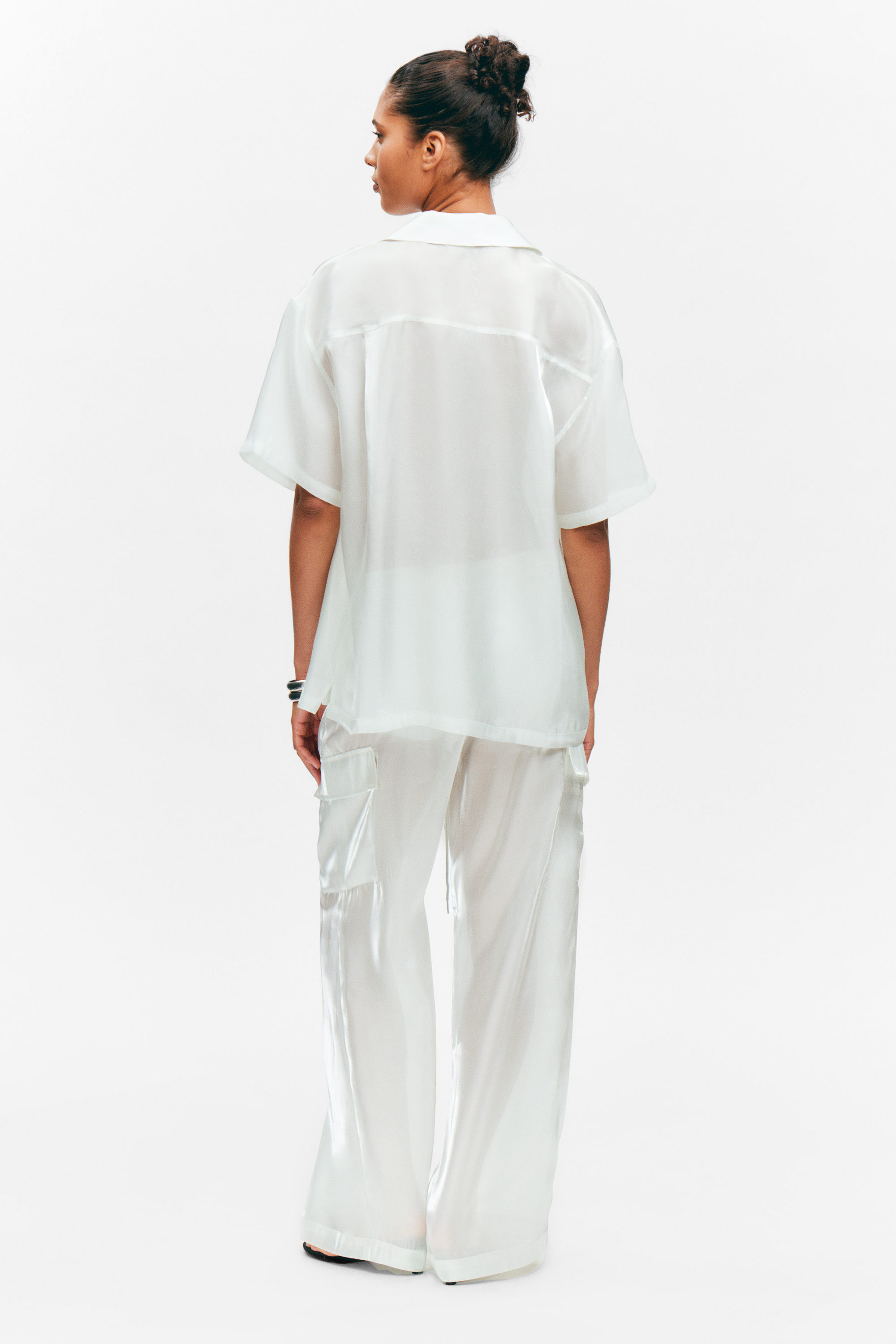 Mint - Oversized Short-Sleeved Organza Shirt - 2