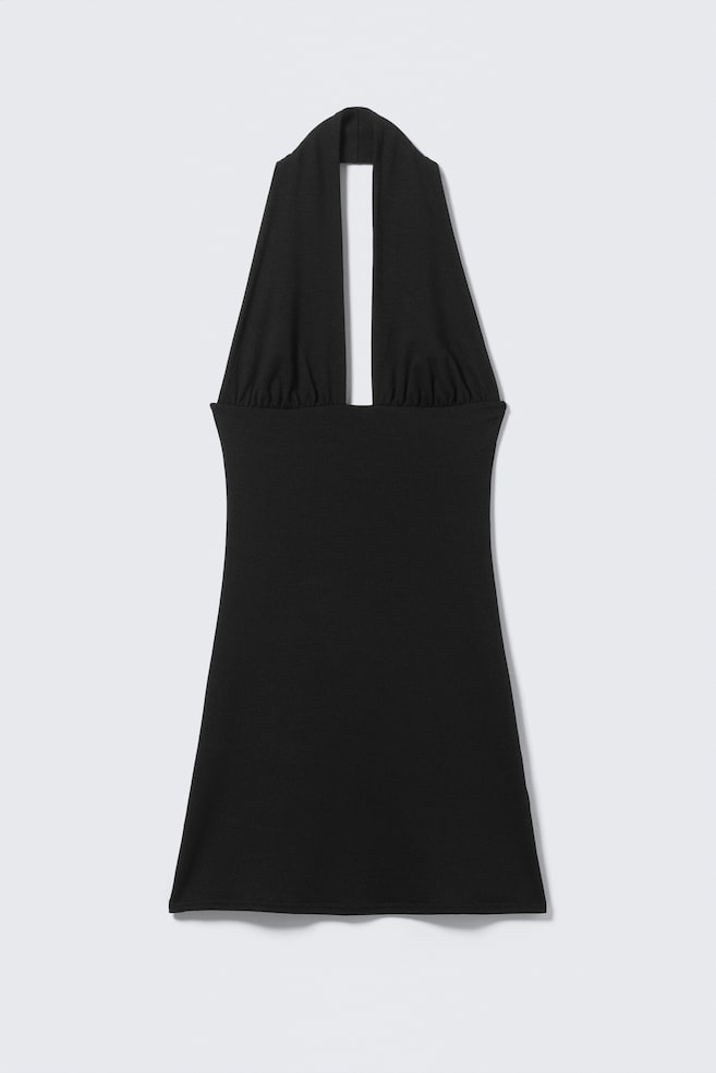 Mini šaty bez rukávov s halter výstrihom - Čierna/Tmavý krtko - 1