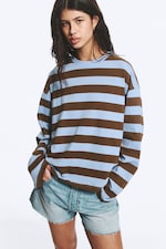 Blau/braun gestreift - Longsleeve-Shirt aus Baumwolle - 0